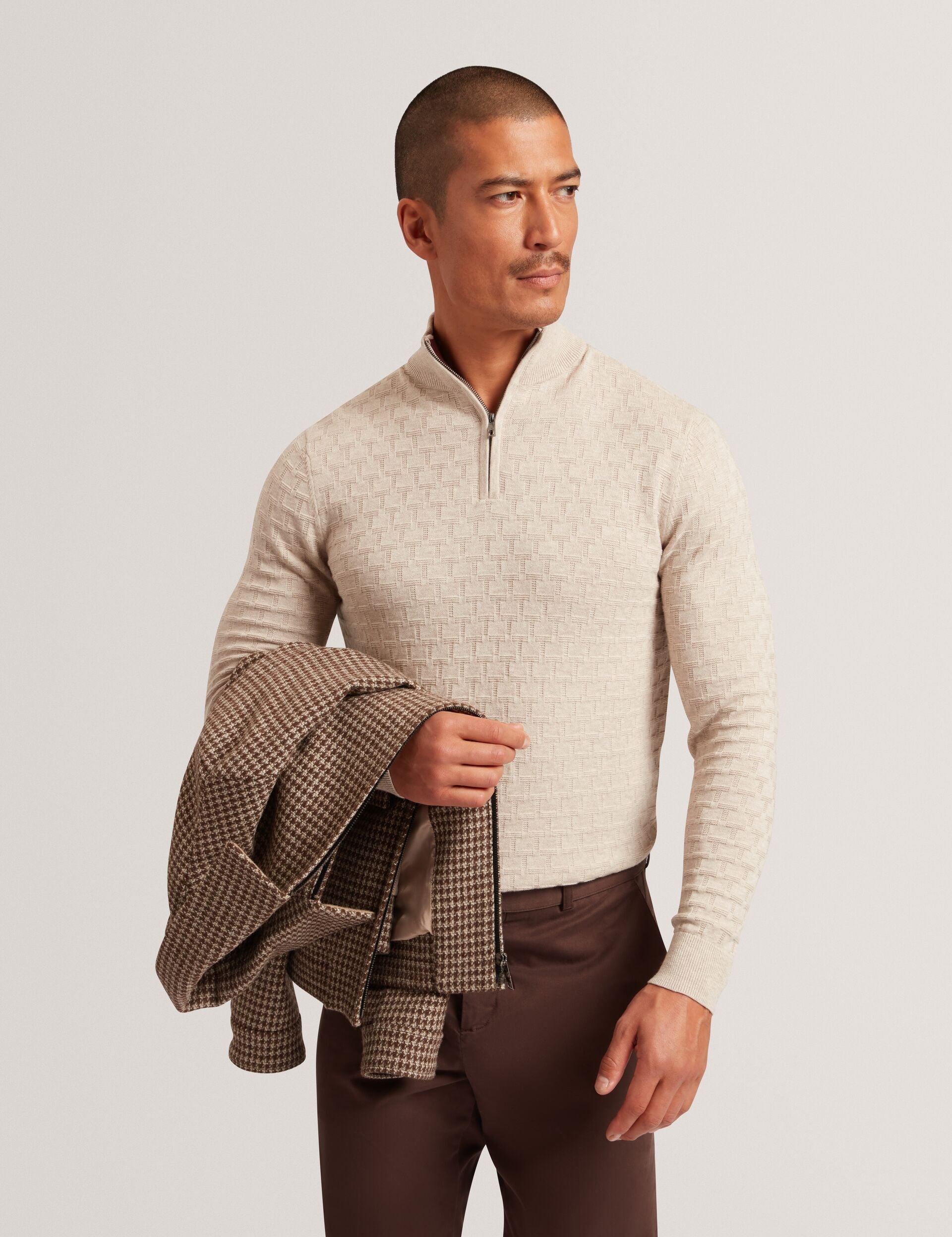 Ted Baker Jeremee Branded Texture Zip Neck Jumper