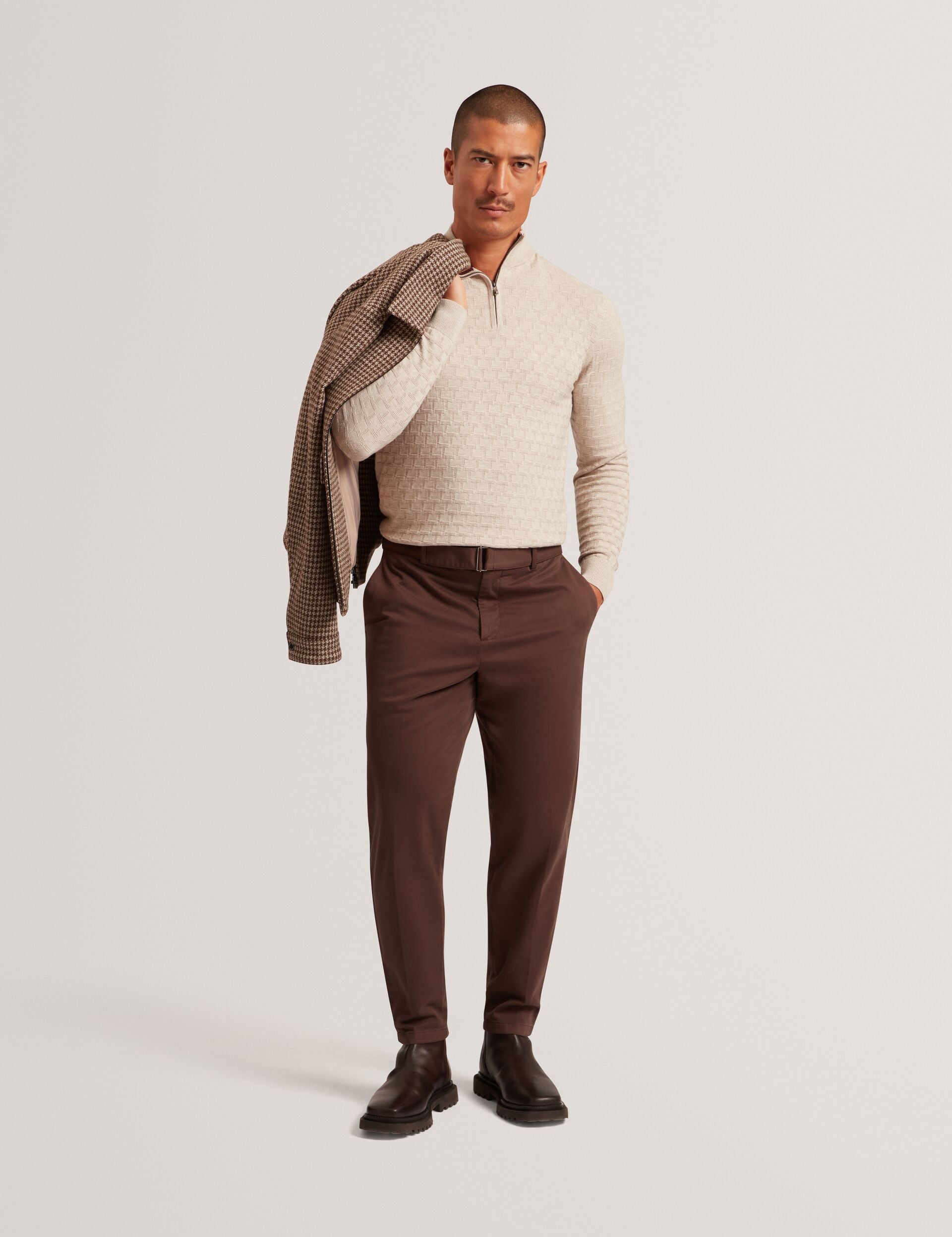 Ted Baker Jeremee Branded Texture Zip Neck Jumper