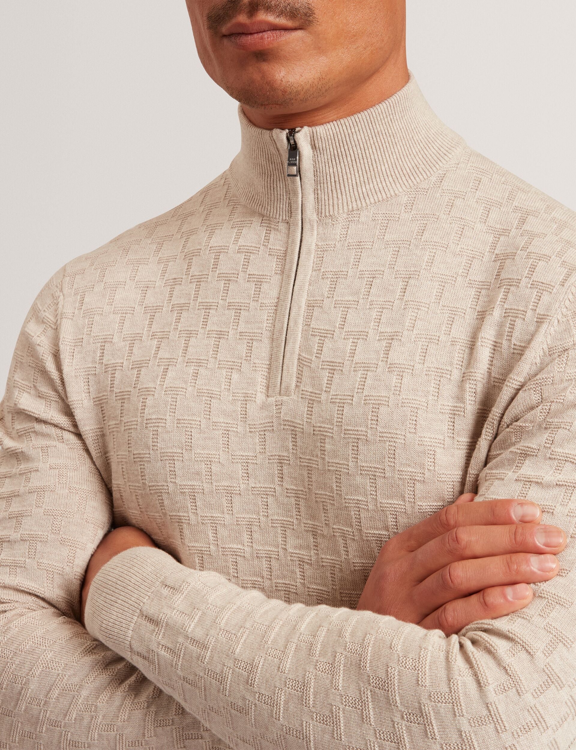 Ted Baker Jeremee Branded Texture Zip Neck Jumper