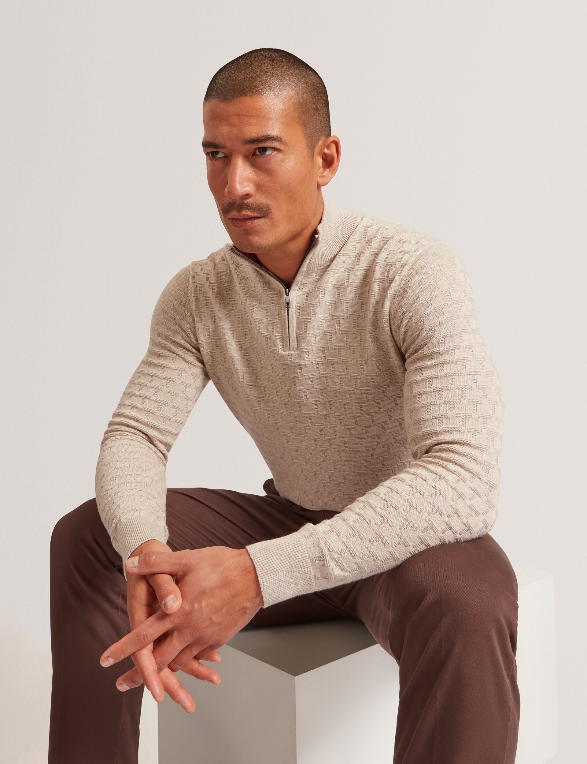 Ted Baker Jeremee Branded Texture Zip Neck Jumper