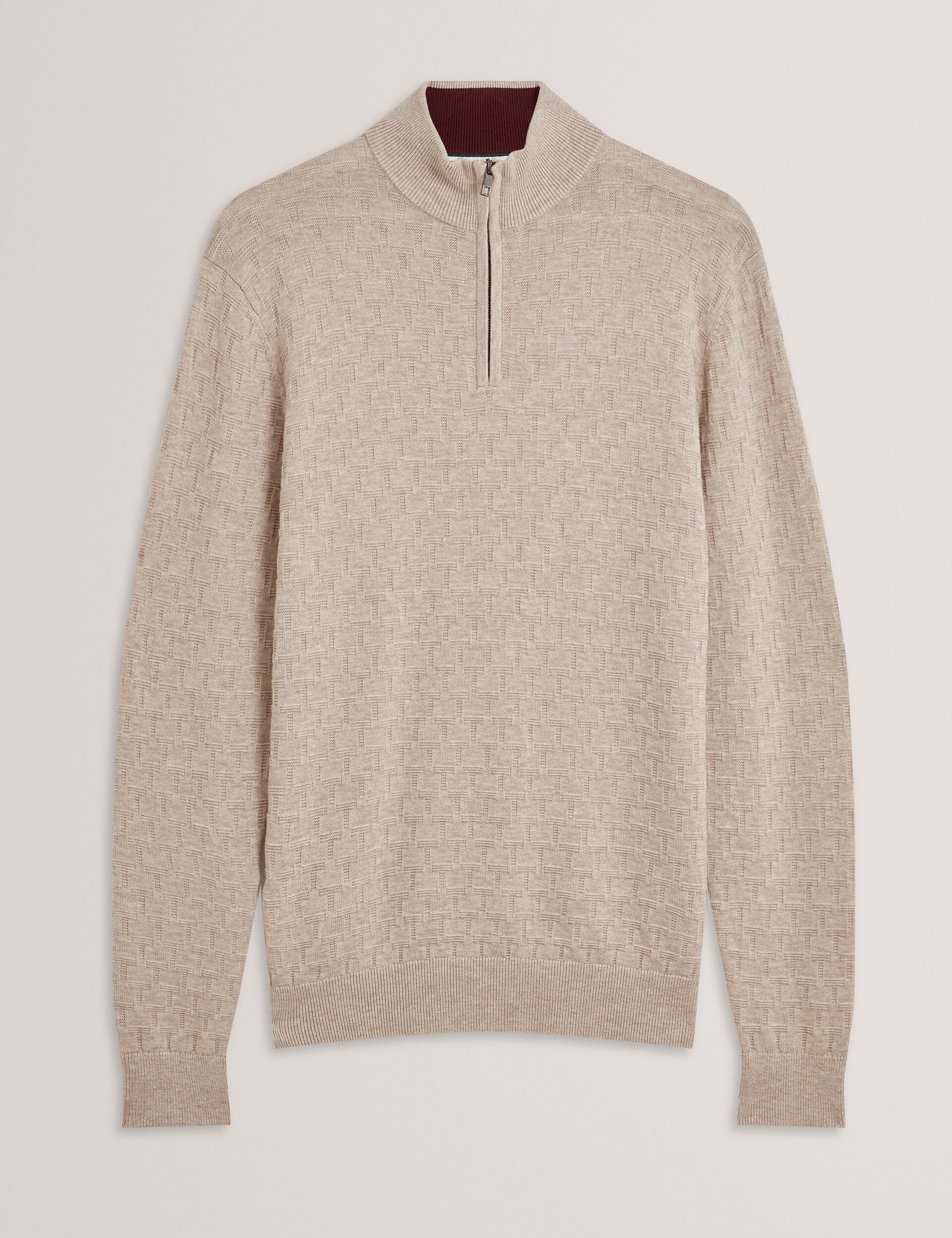 Ted Baker Jeremee Branded Texture Zip Neck Jumper