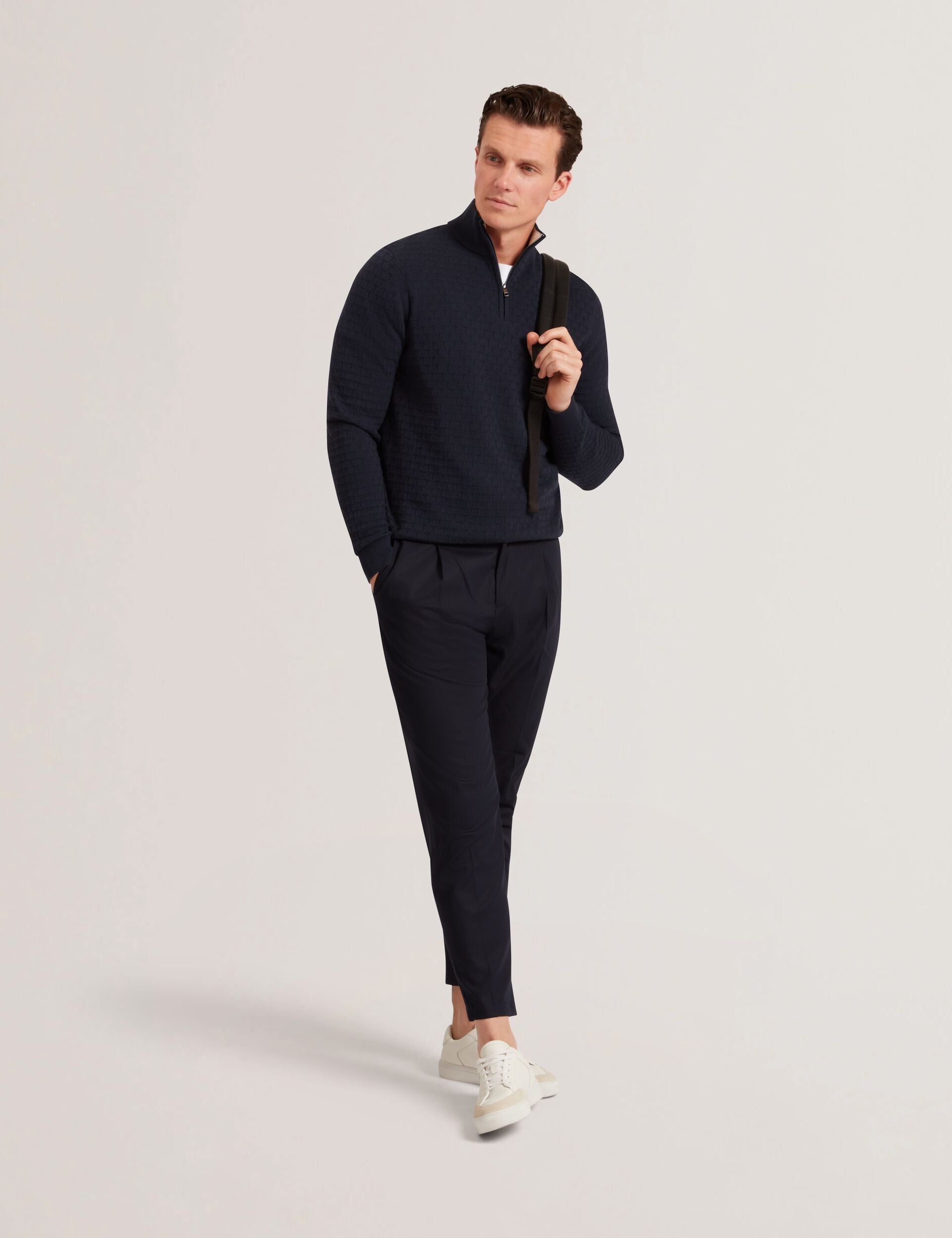 Ted Baker Jeremee Branded Texture Zip Neck Jumper