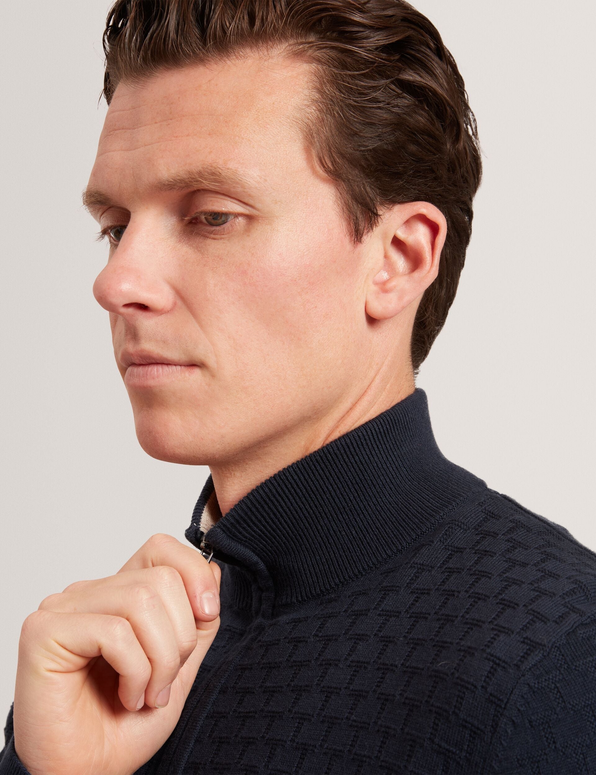 Ted Baker Jeremee Branded Texture Zip Neck Jumper