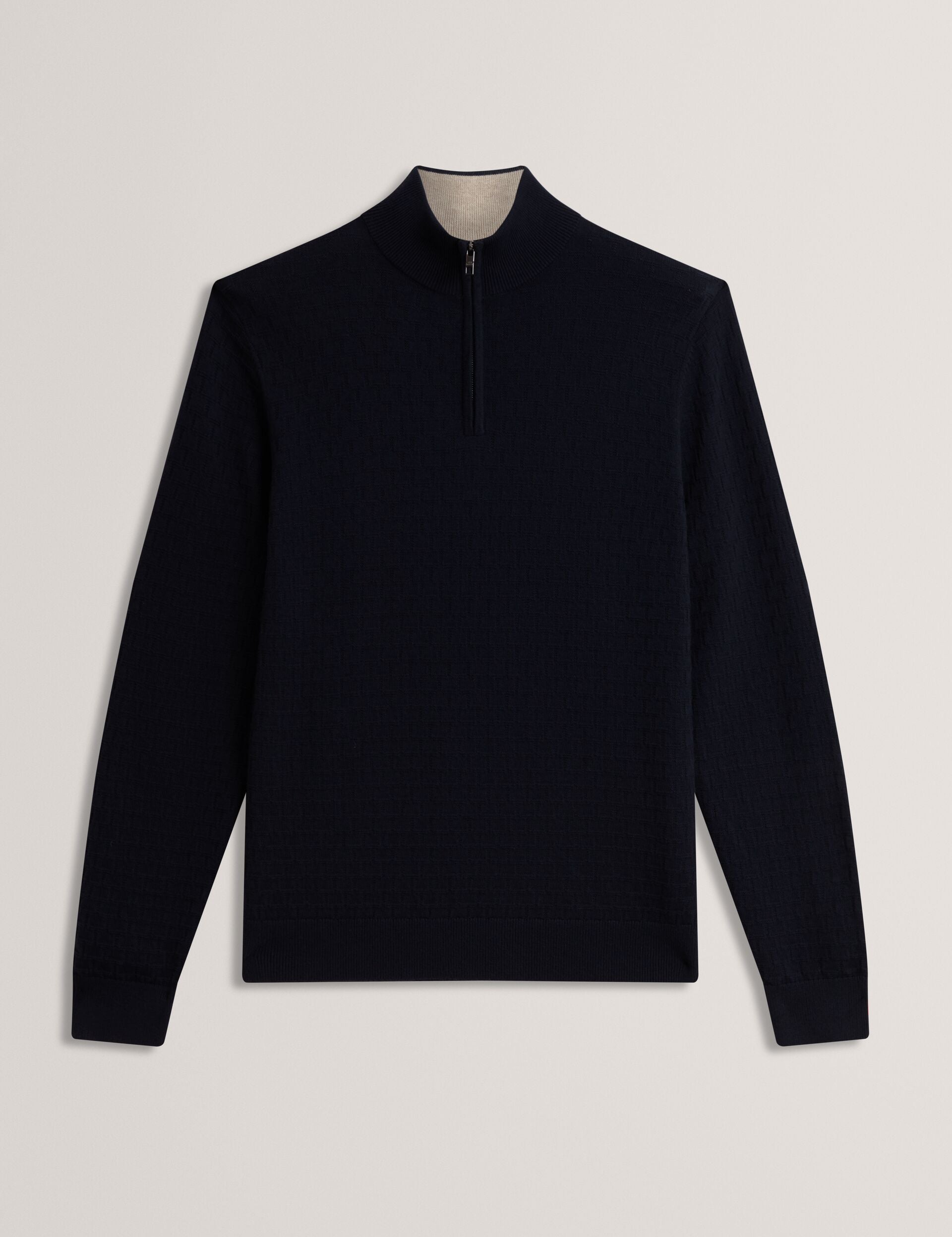 Ted Baker Jeremee Branded Texture Zip Neck Jumper