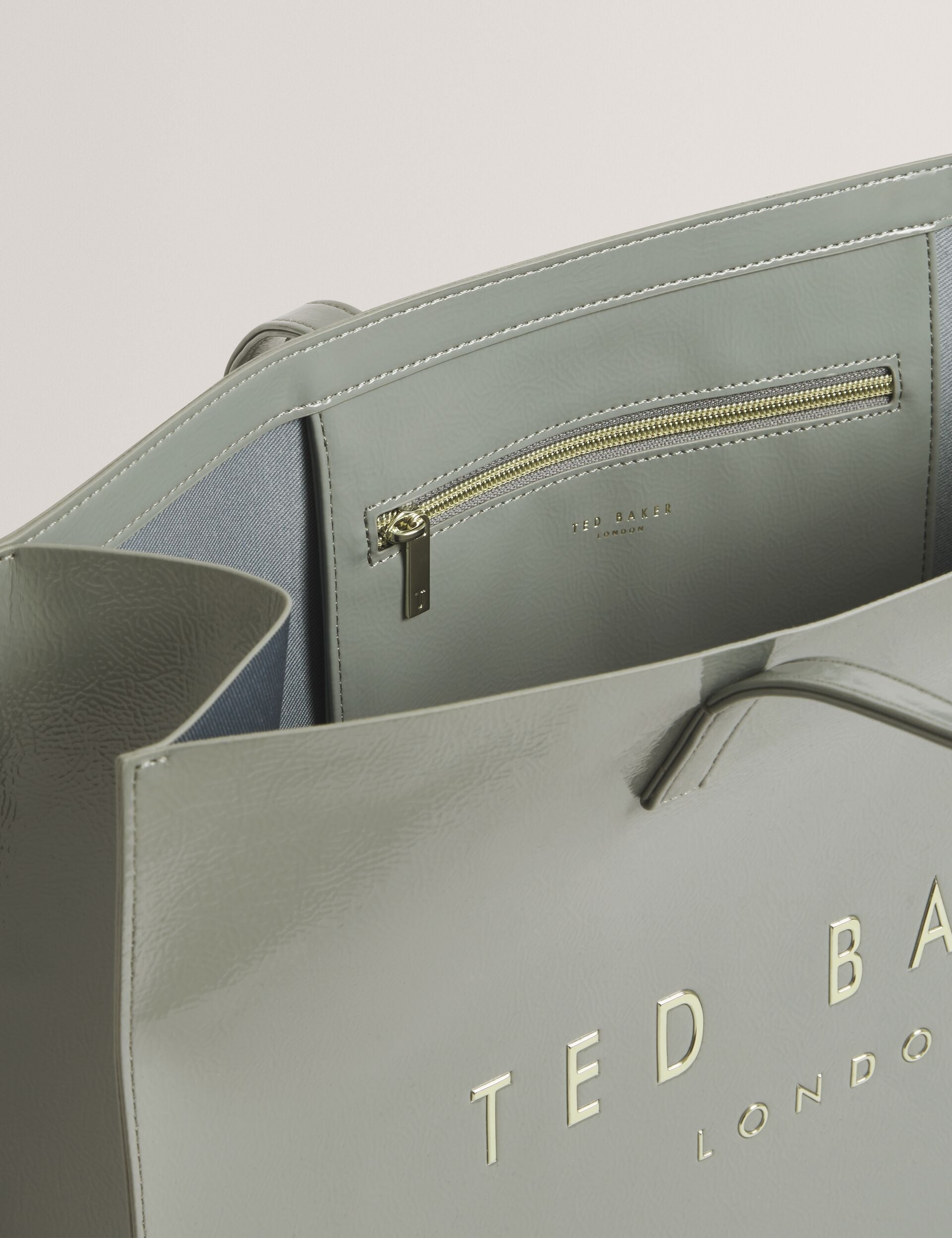 Ted Baker Crikon Crinkled Pu Wide Icon Tote Bag In Grey Women's