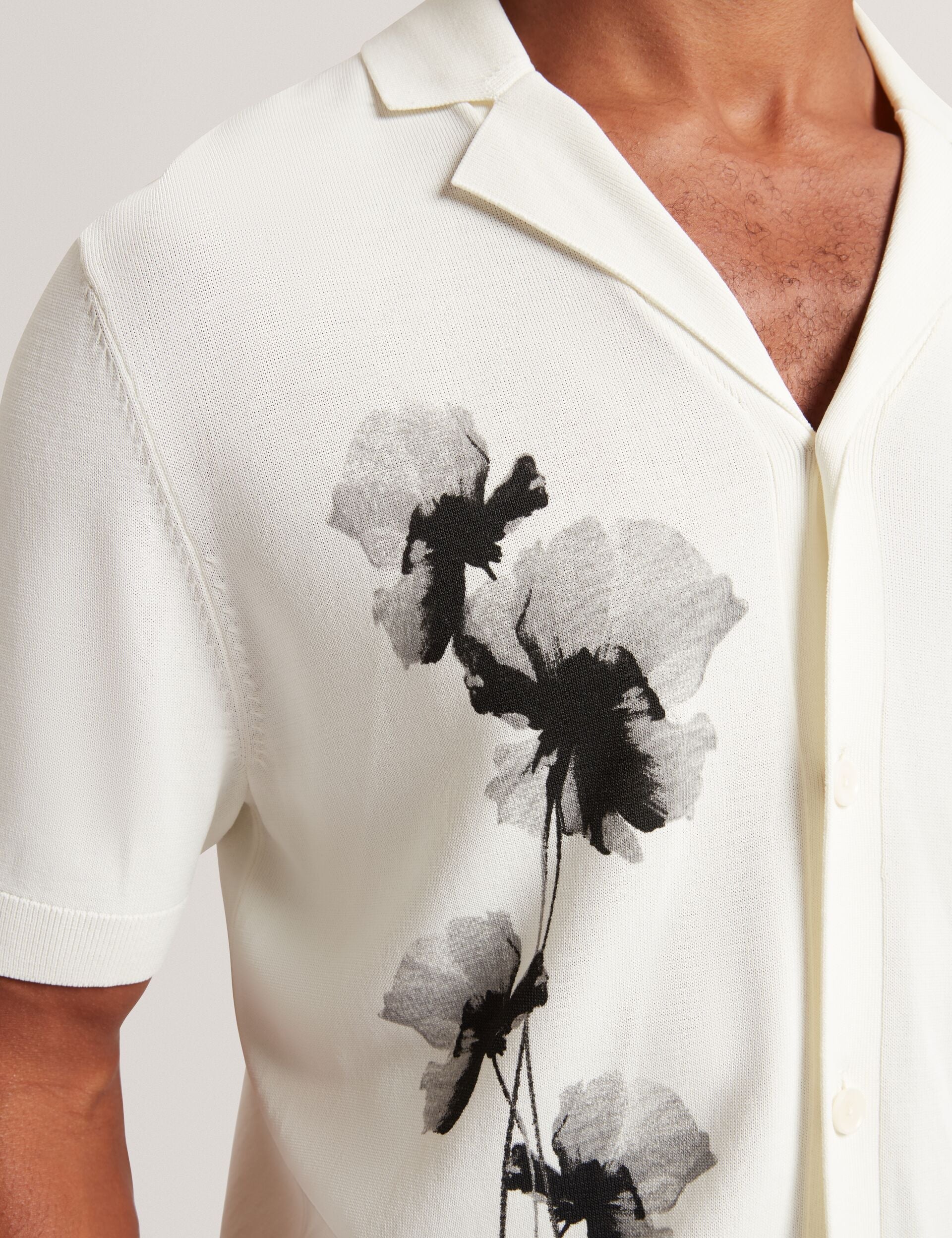 Ted Baker Daffid Floral Graphic Knit Open Neck Shirt