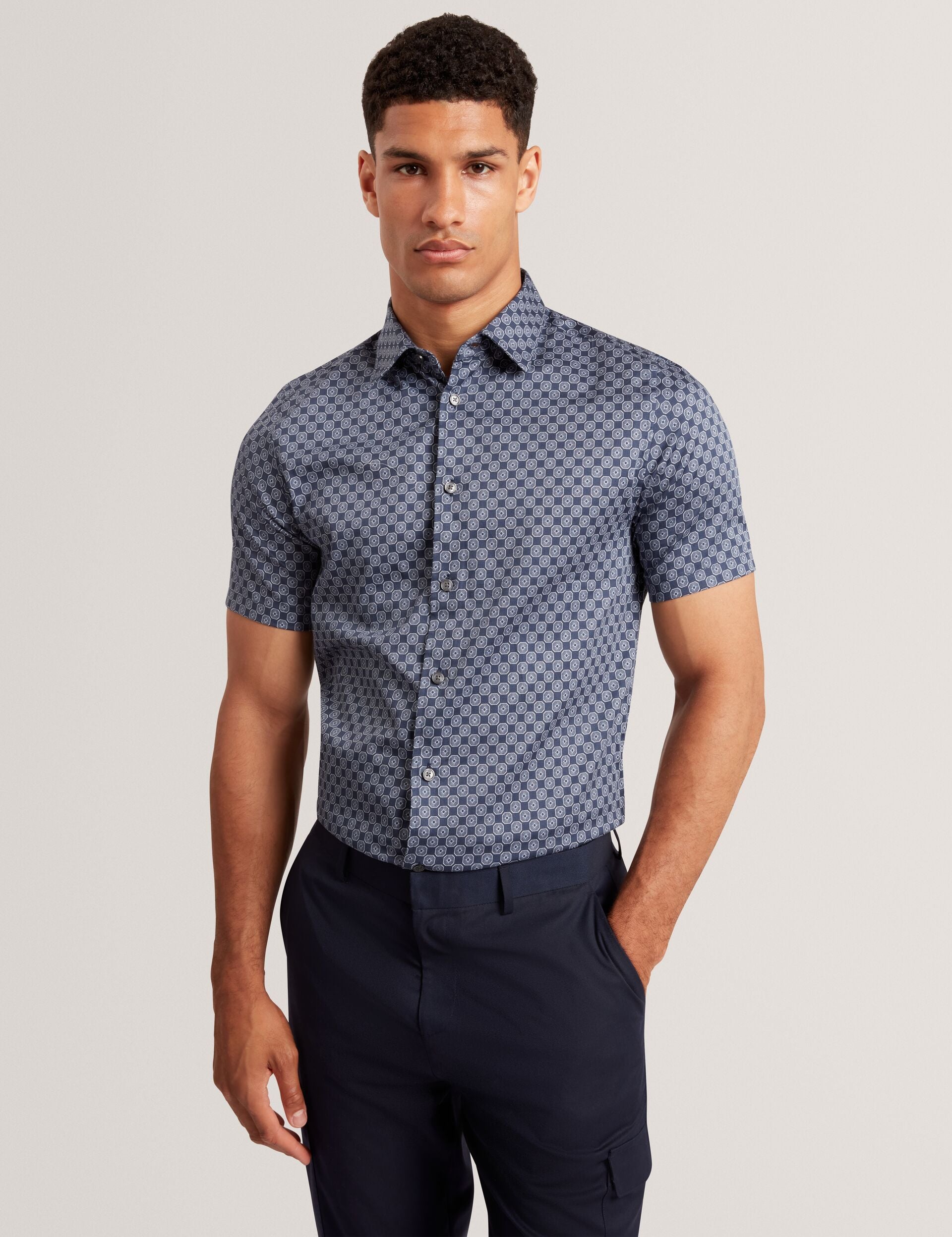 Ted Baker Sefsho Slim Fit Circle Print Short Sleeve Shirt