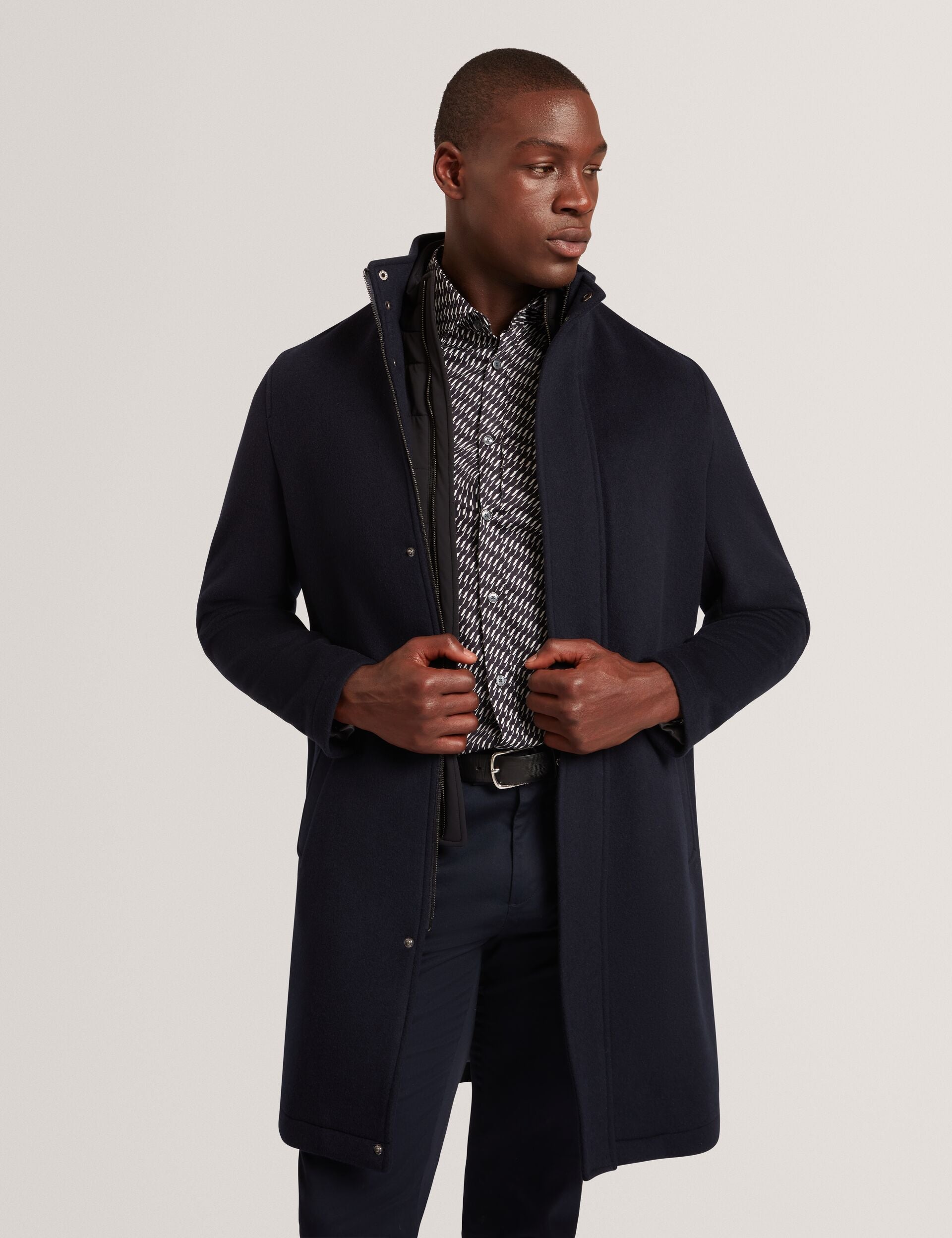 Ted Baker Morleey Funnel Neck Wool Coat With Detachable Lining