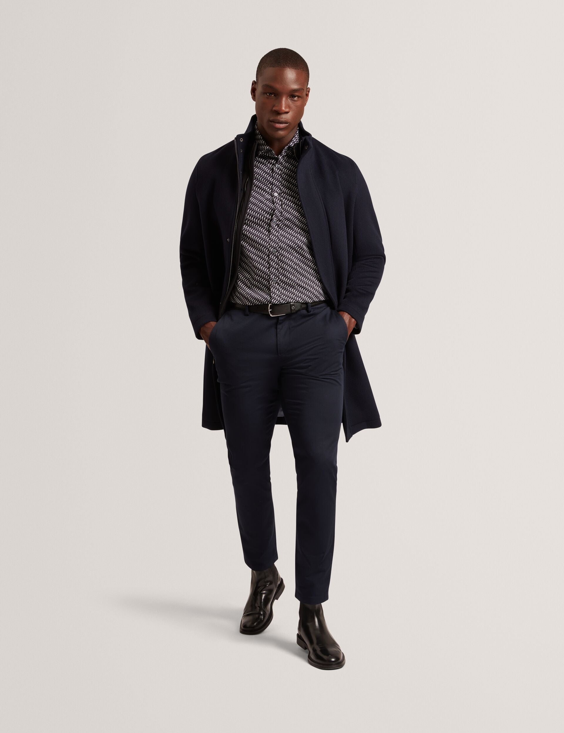 Ted Baker Morleey Funnel Neck Wool Coat With Detachable Lining