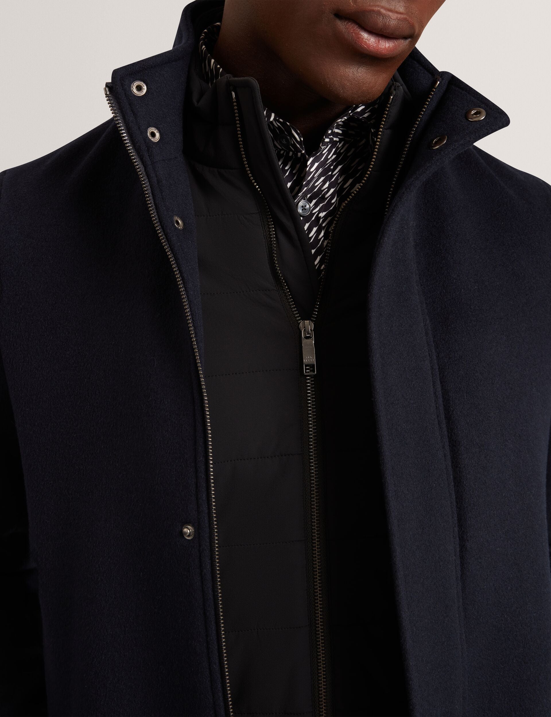 Ted Baker Morleey Funnel Neck Wool Coat With Detachable Lining