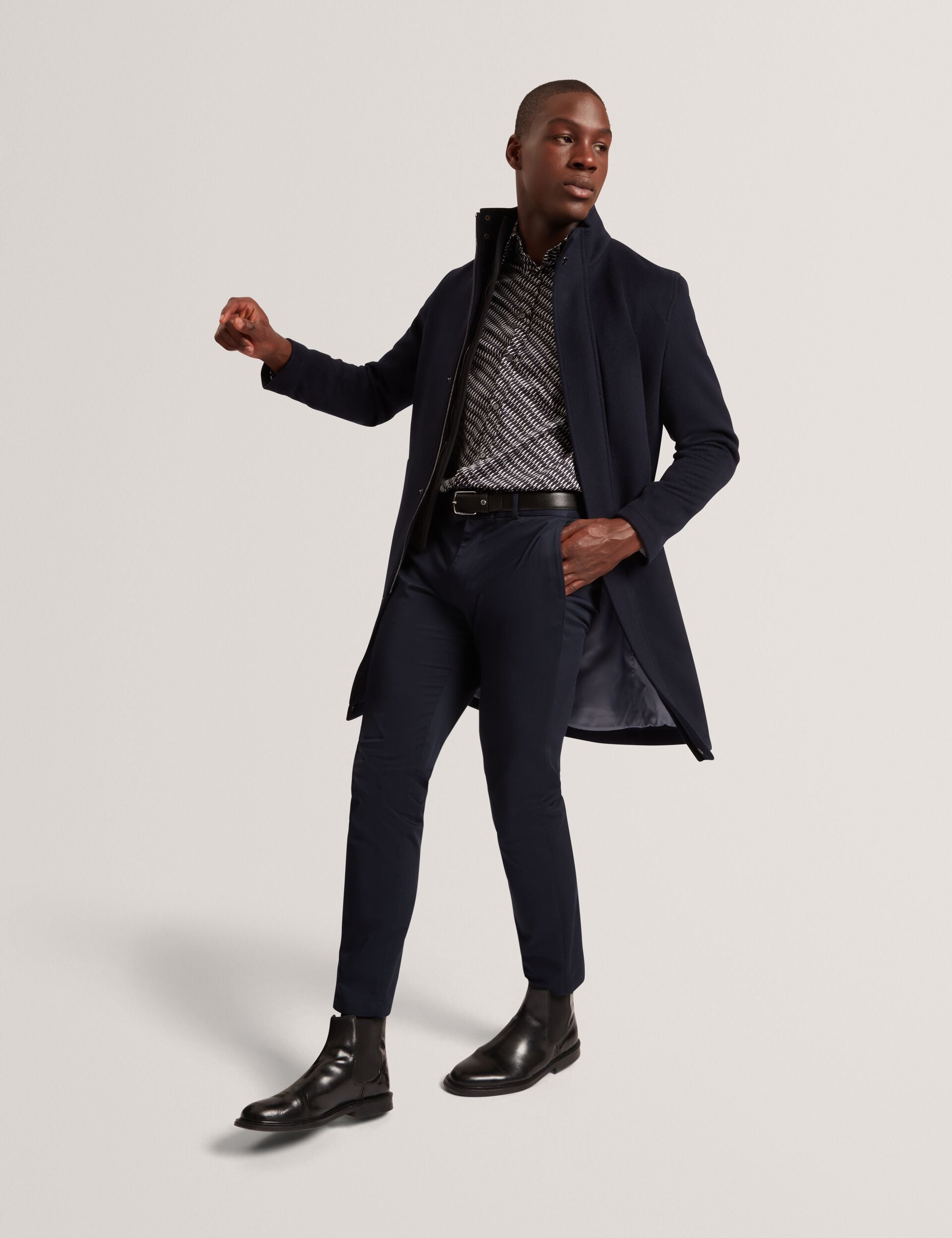 Ted Baker Morleey Funnel Neck Wool Coat With Detachable Lining