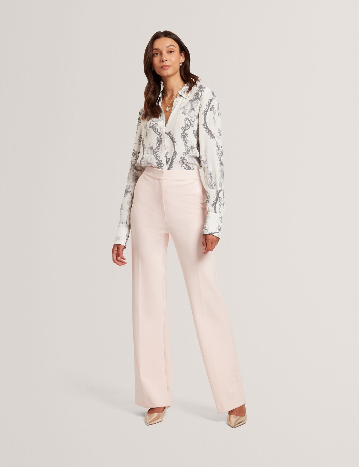 Ted Baker White Nottingham Lace Print Longline Shirt Women's