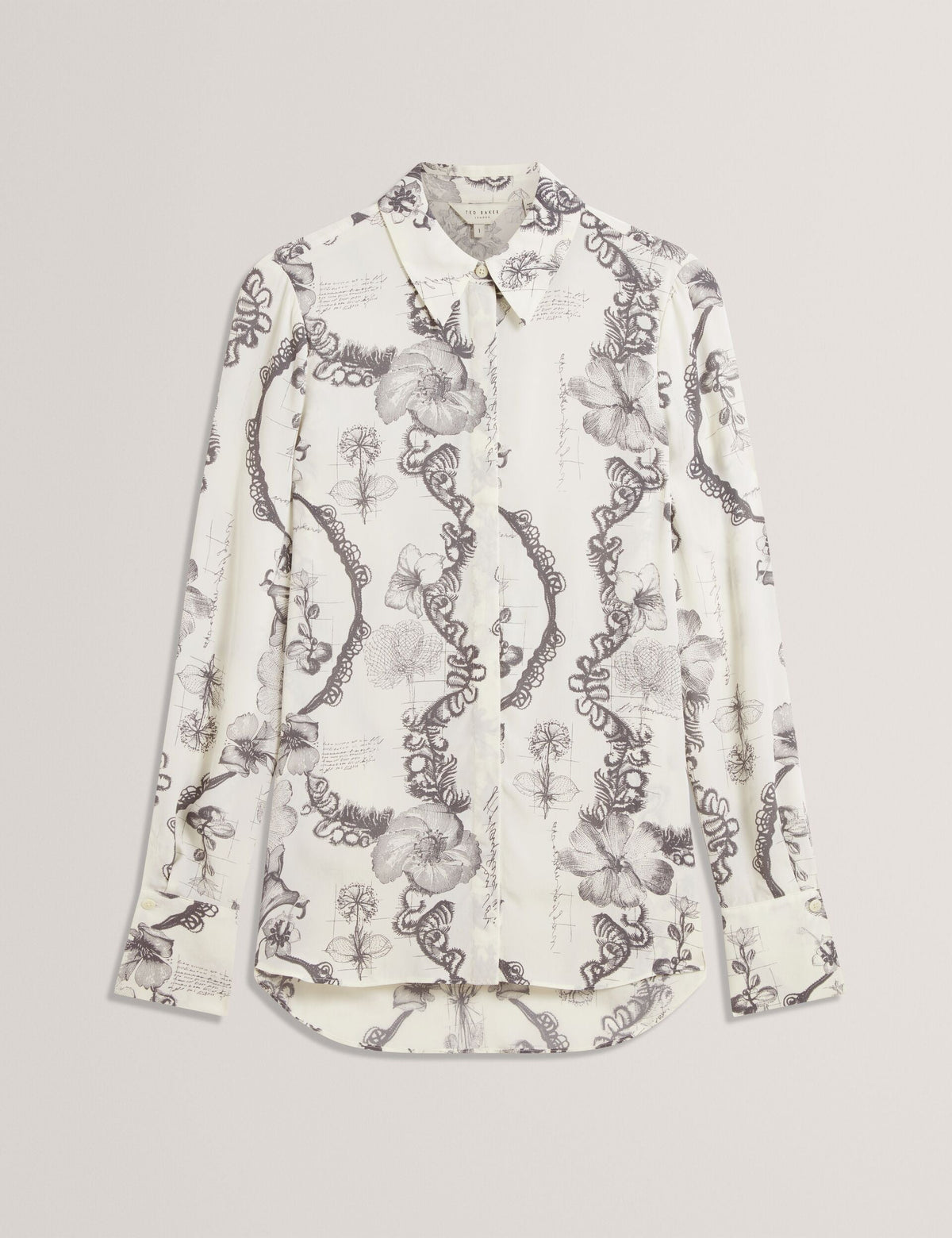 Ted Baker White Nottingham Lace Print Longline Shirt Women's