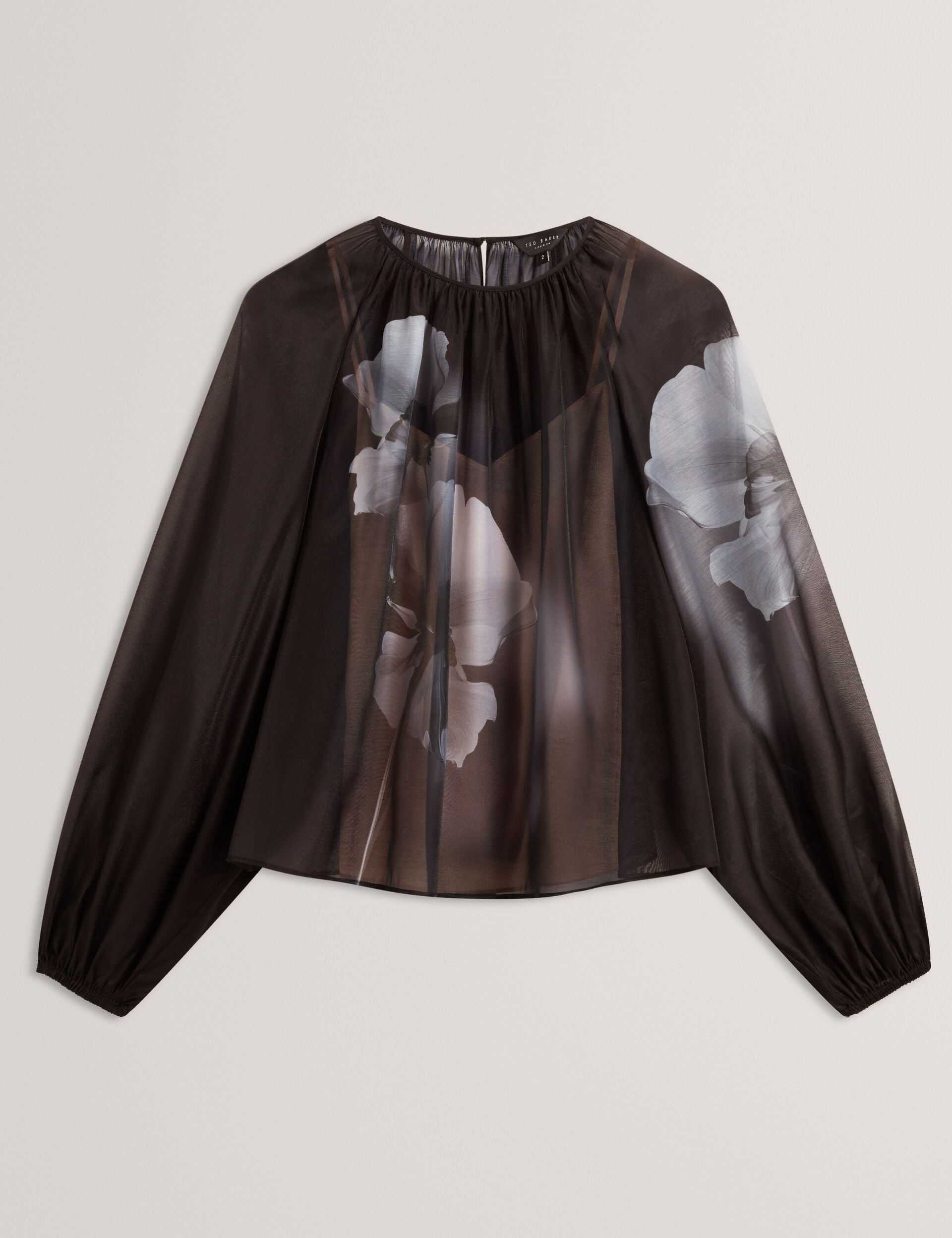 Ted Baker Black Floral Graphic Long Sleeve Organza Blouse Women's