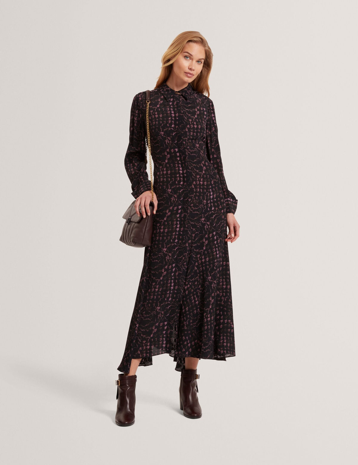 Ted Baker Biscaya Floral Check Asymmetric Midi Shirt Dress Women's
