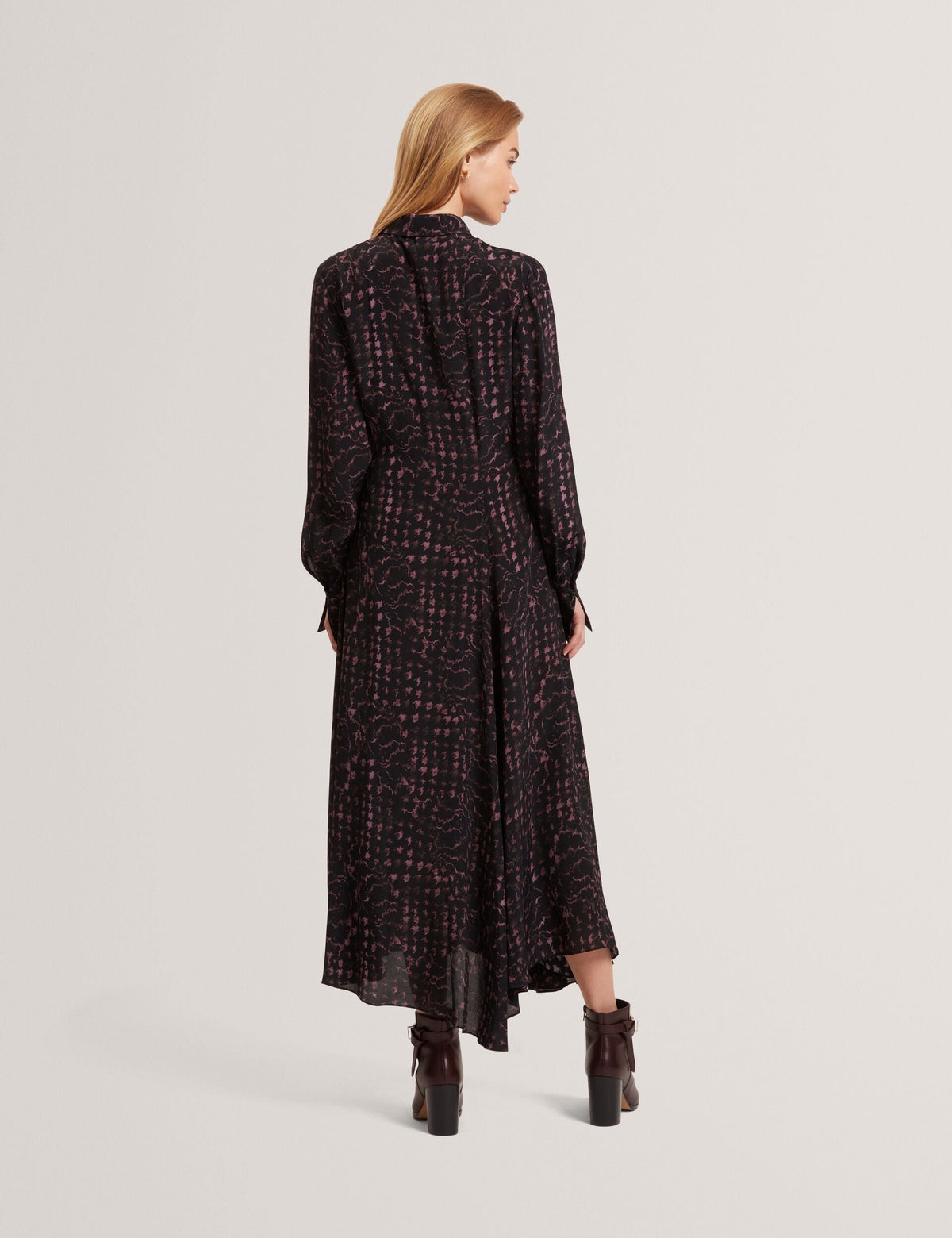 Ted Baker Biscaya Floral Check Asymmetric Midi Shirt Dress Women's