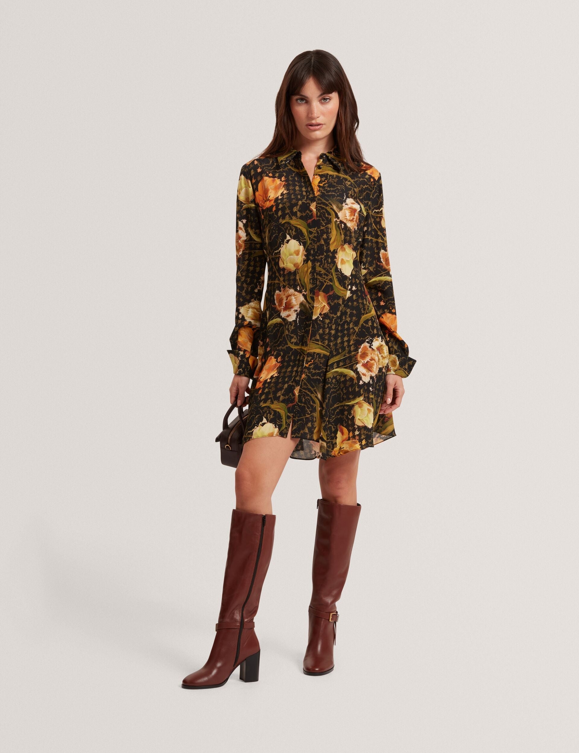 Ted Baker Indivia Floral Check Print Mini Shirt Dress Women's