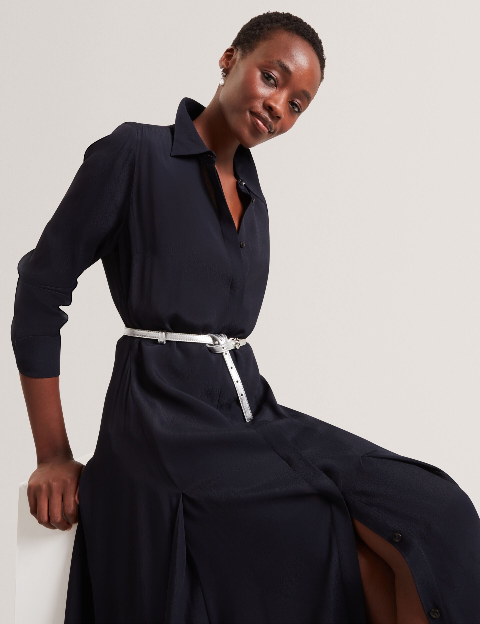 Ted Baker Aluma Asymmetric Crepe Midi Shirt Dress Women's