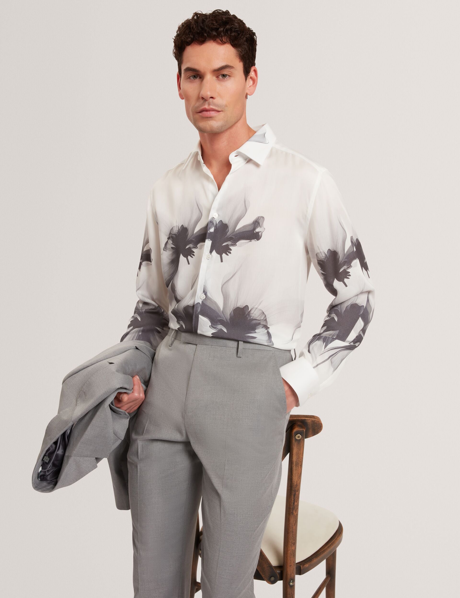 Ted Baker Amund Monochrome Floral Long Sleeve Shirt