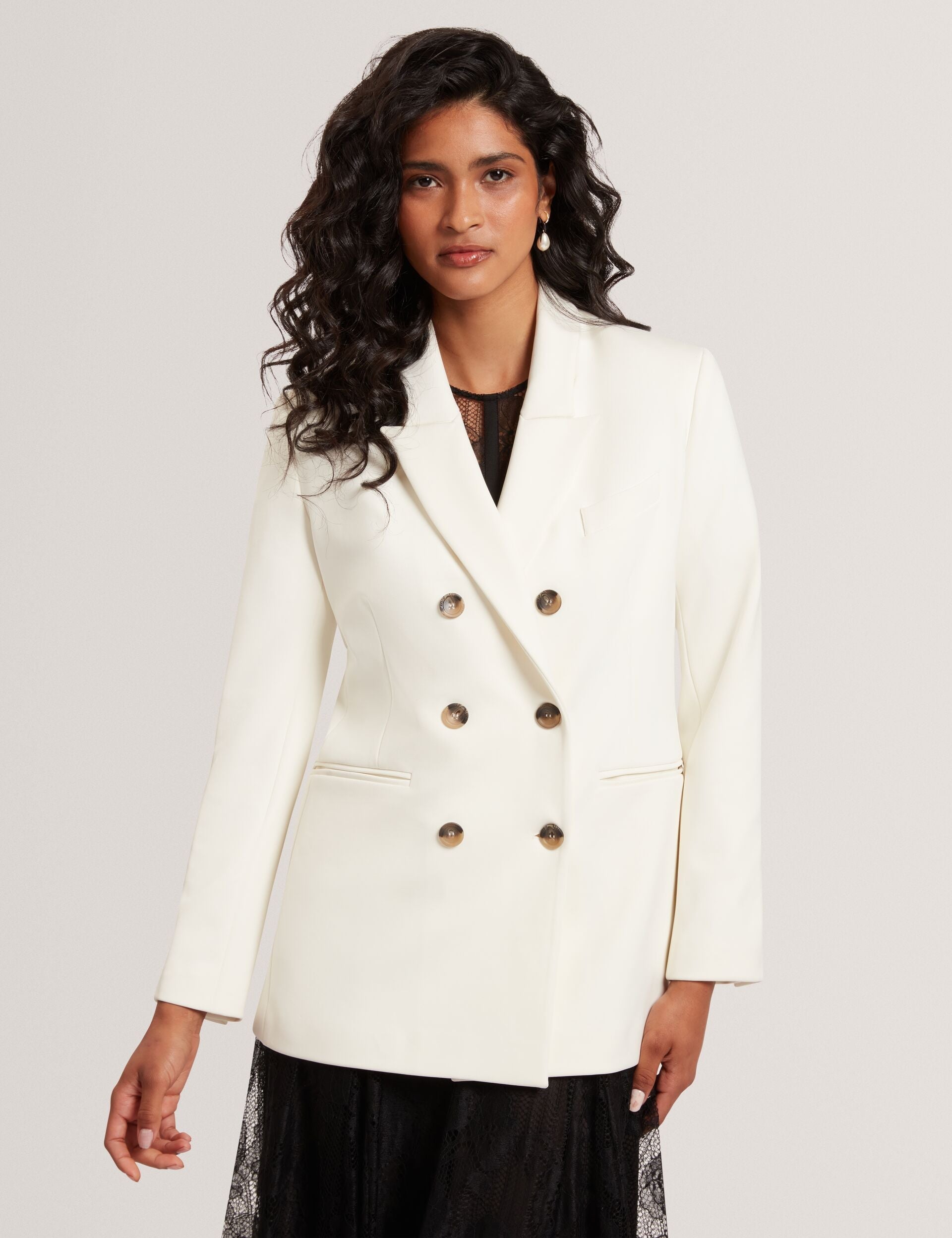 Ted Baker Ivory Relaxed Double Breasted Ponter Blazer Women's