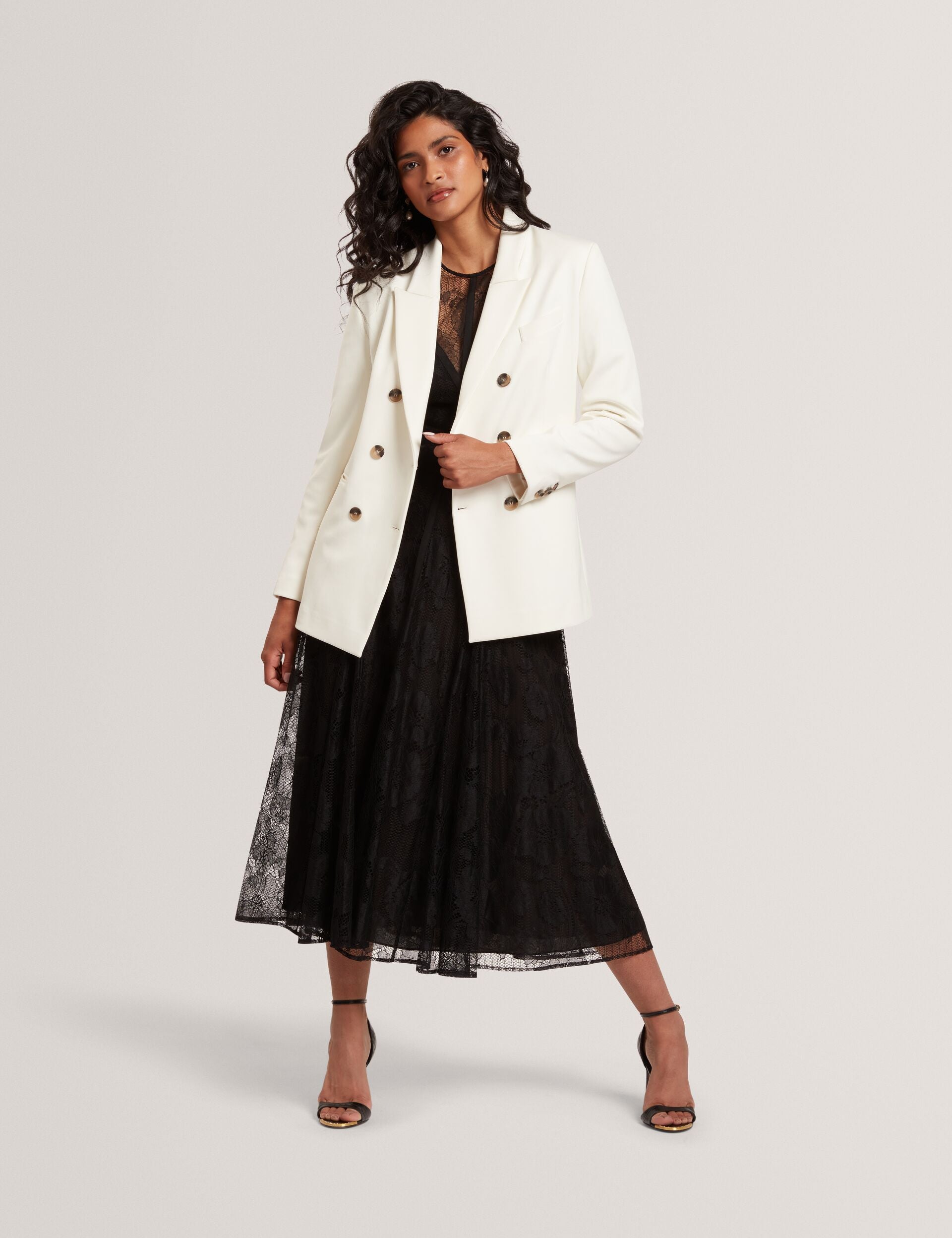 Ted Baker Ivory Relaxed Double Breasted Ponter Blazer Women's
