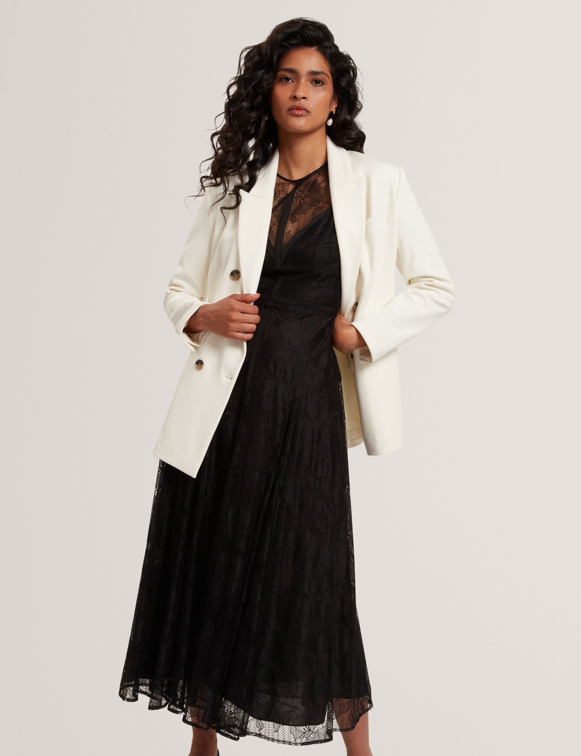Ted Baker Ivory Relaxed Double Breasted Ponter Blazer Women's