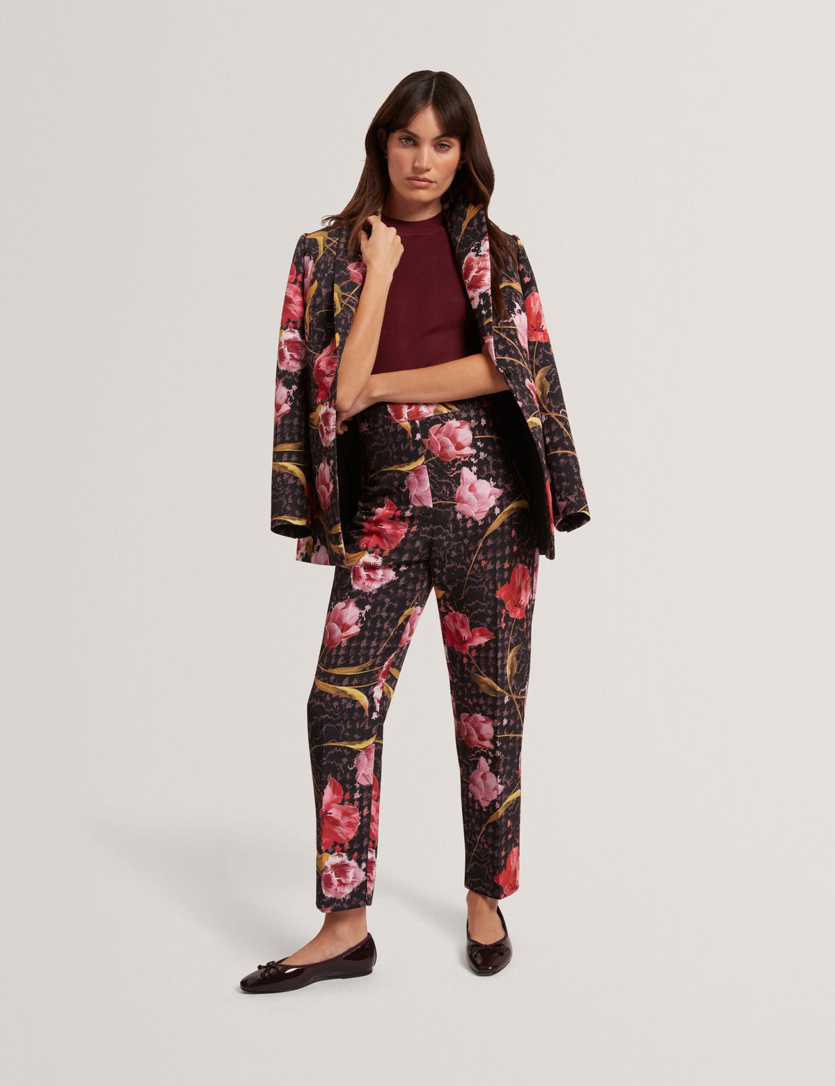 Ted Baker Black Rose Print Hourglass Tailored Blazer Women's