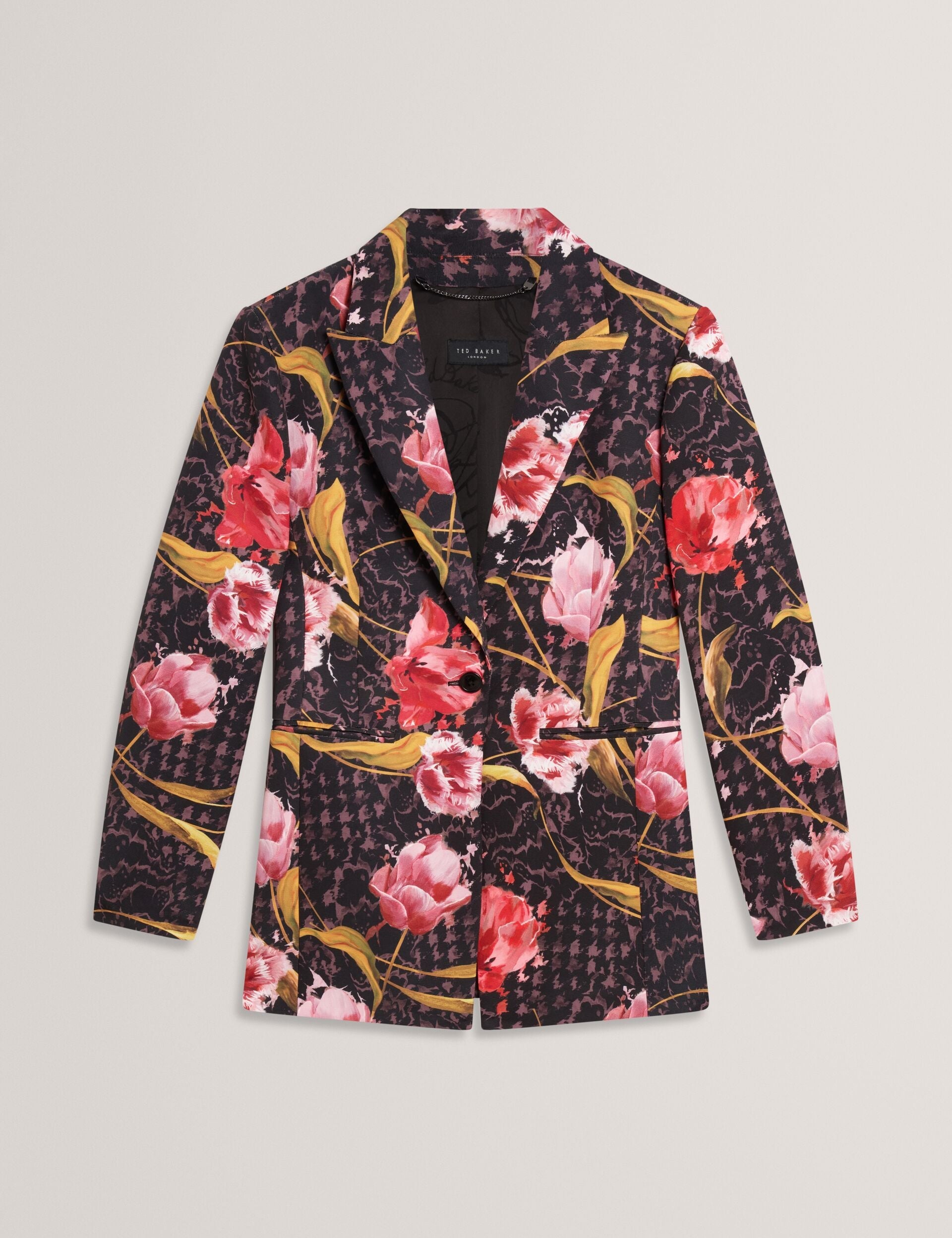 Ted Baker Black Rose Print Hourglass Tailored Blazer Women's