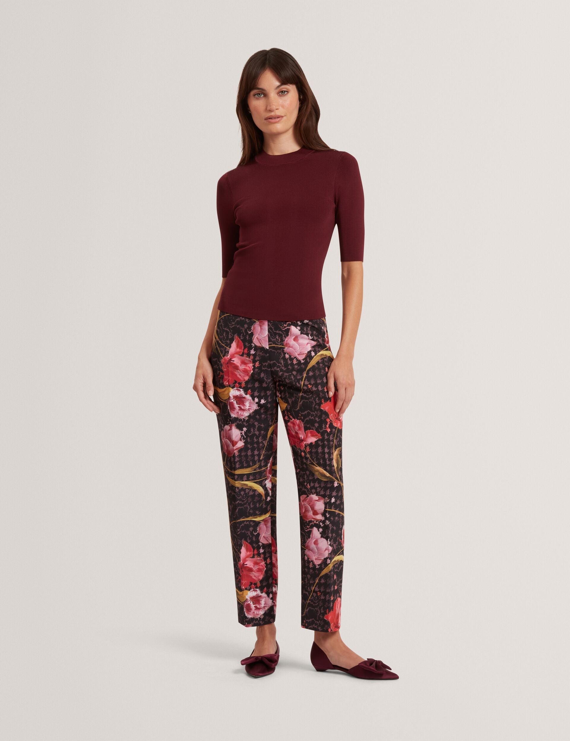 Ted Baker Black Rose Print Slim Leg Tailored Trousers Women's