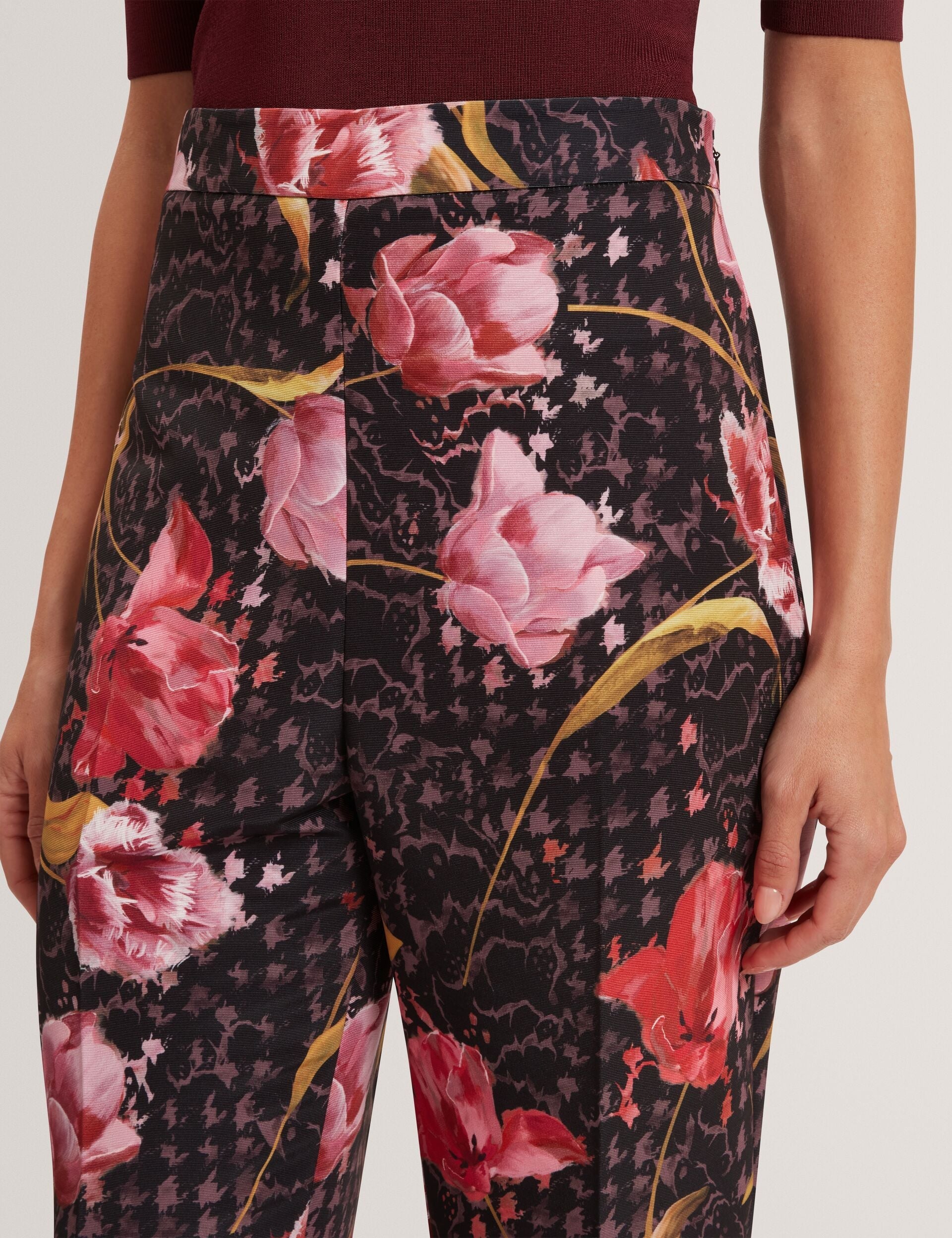 Ted Baker Black Rose Print Slim Leg Tailored Trousers Women's