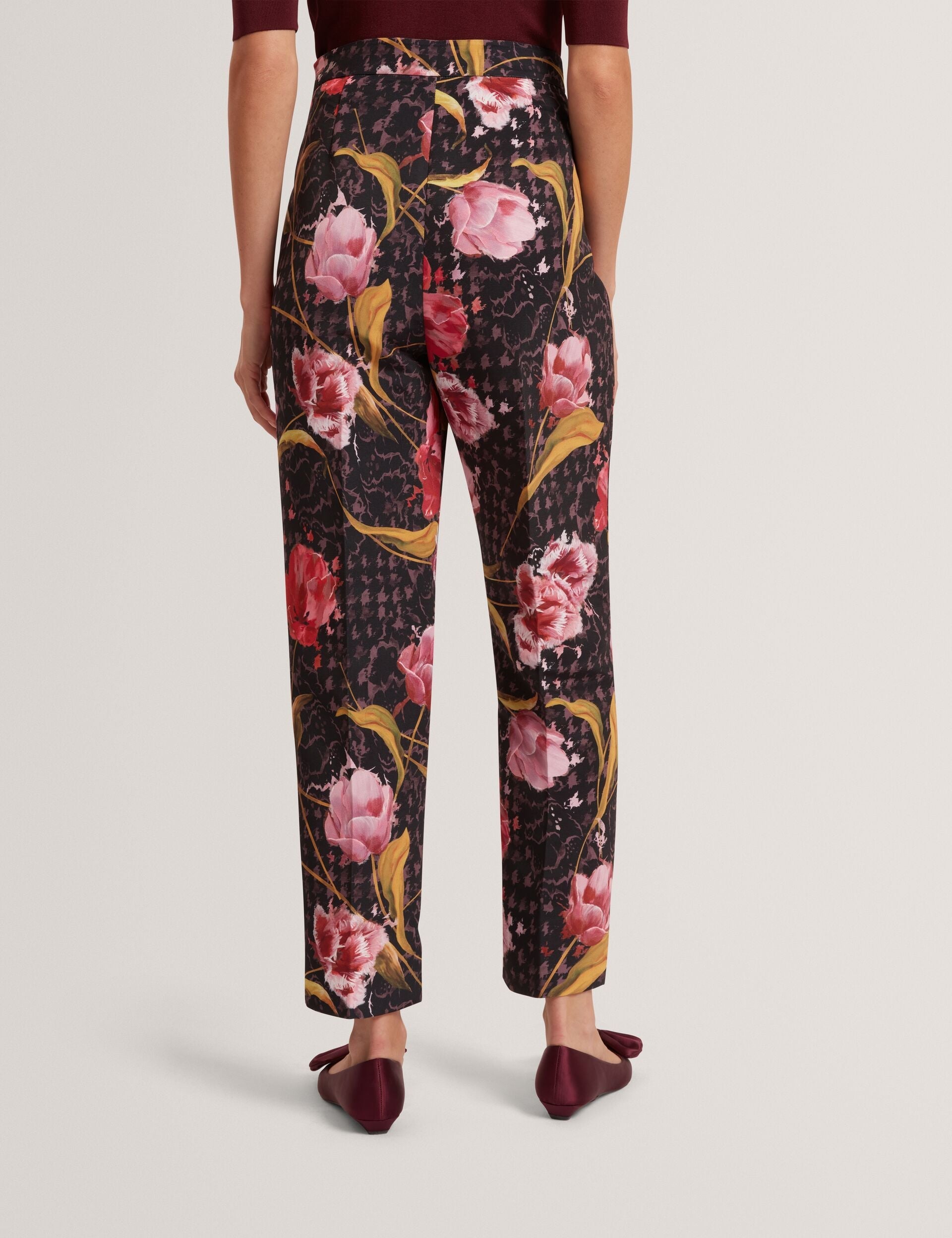 Ted Baker Black Rose Print Slim Leg Tailored Trousers Women's