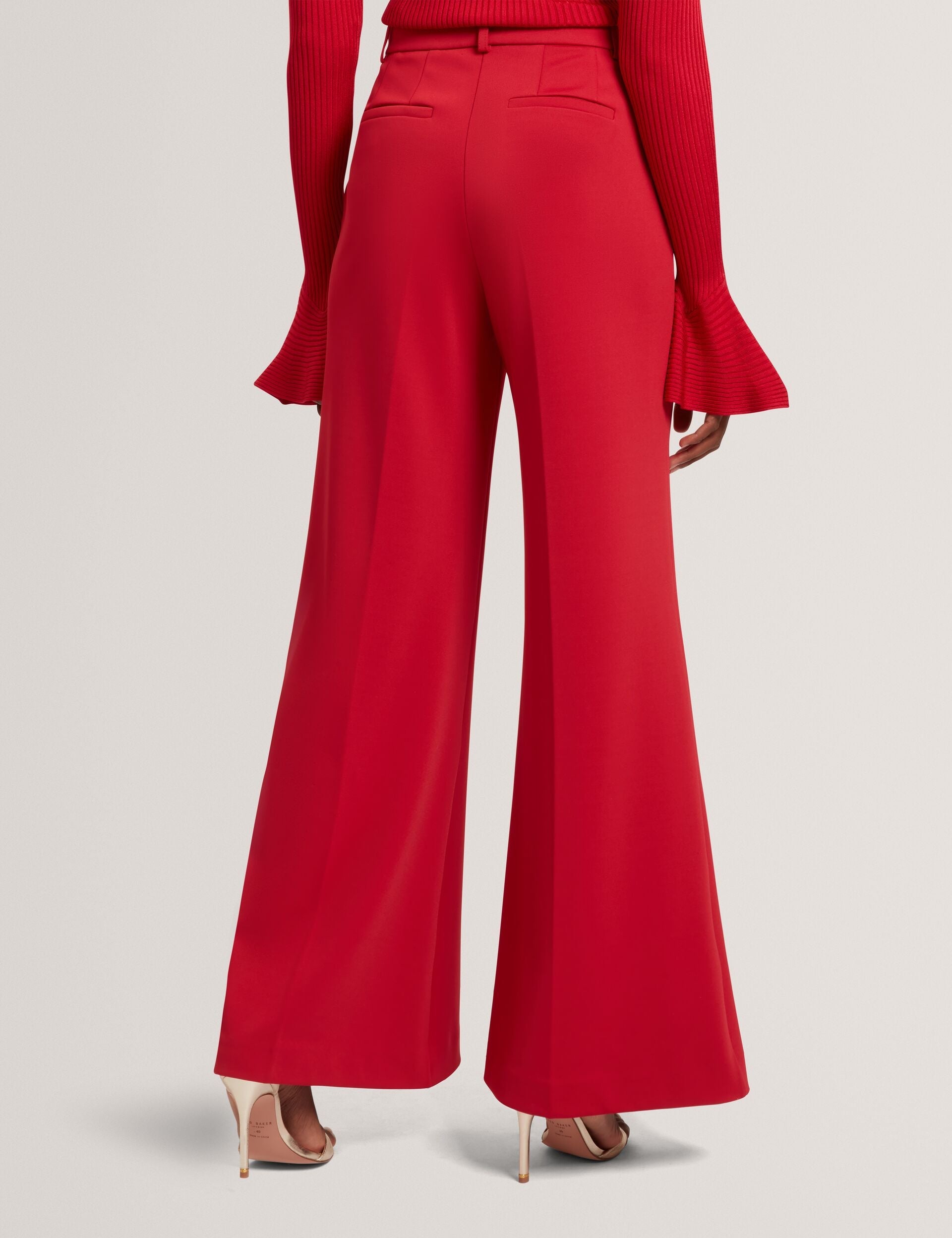 Ted Baker Dark Red Flared Wide Leg Tailored Trousers Women's