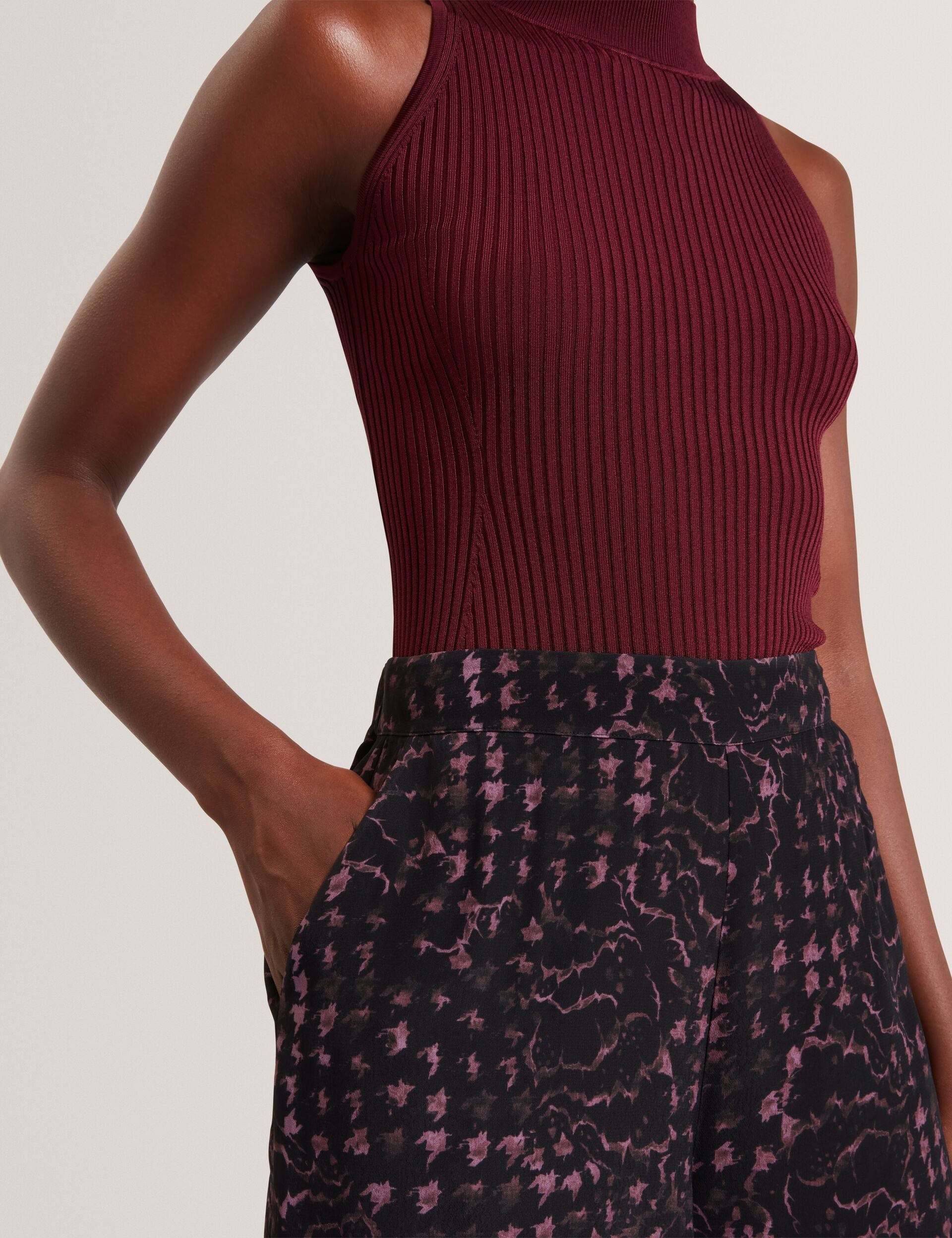 Ted Baker Reecha Floral Check Print Wide Leg Trousers Women's