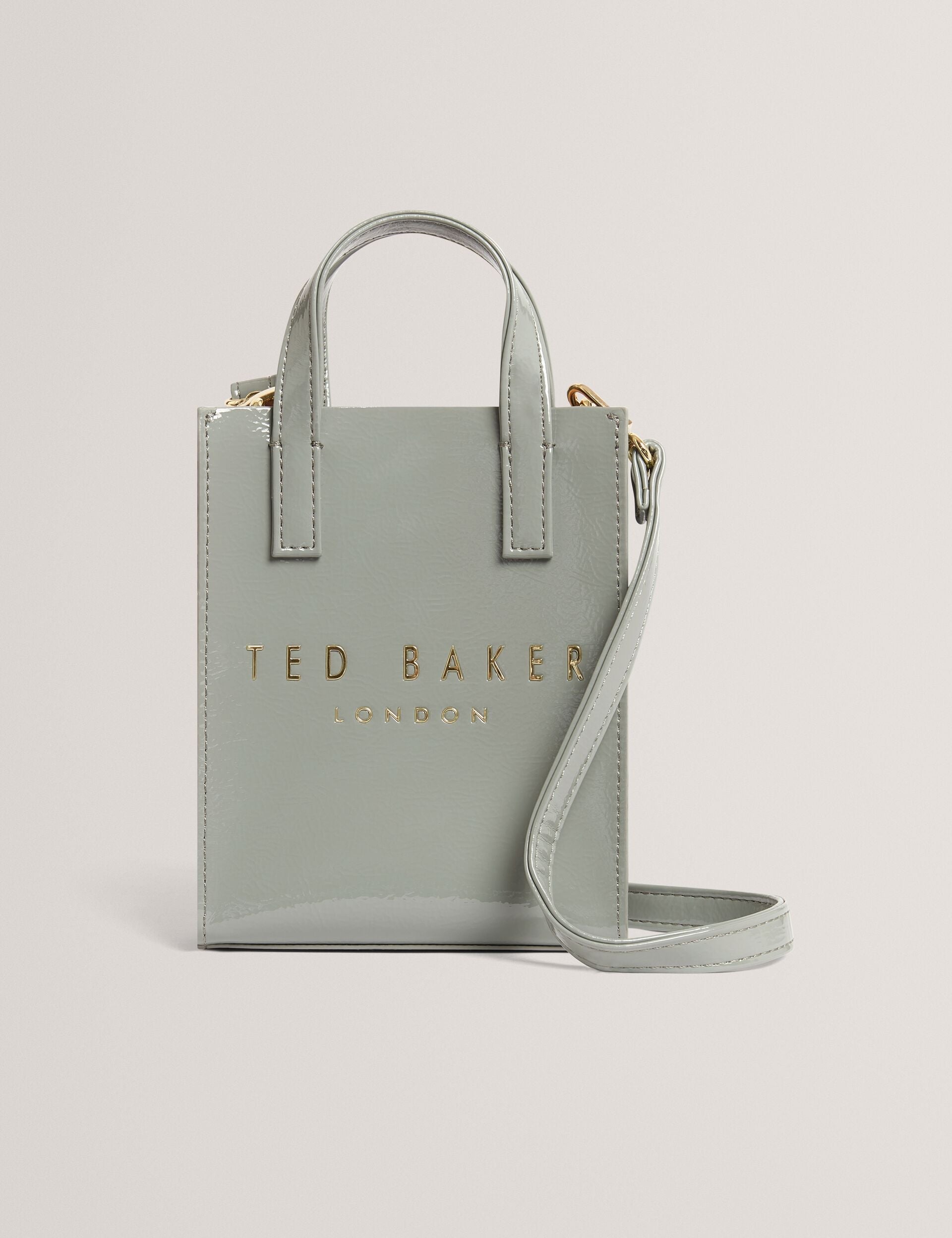 Ted Baker Crinkll Mini Crinkle Patent Pu Icon Tote Bag In Grey Women's