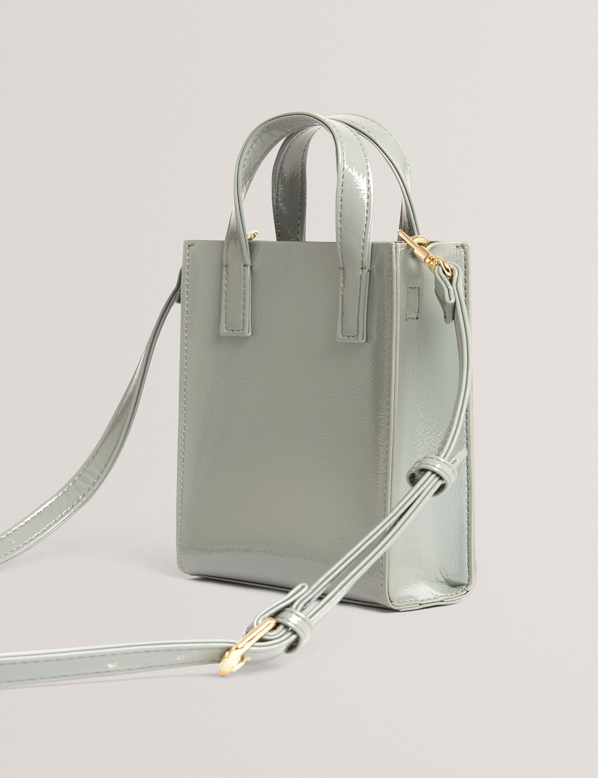 Ted Baker Crinkll Mini Crinkle Patent Pu Icon Tote Bag In Grey Women's