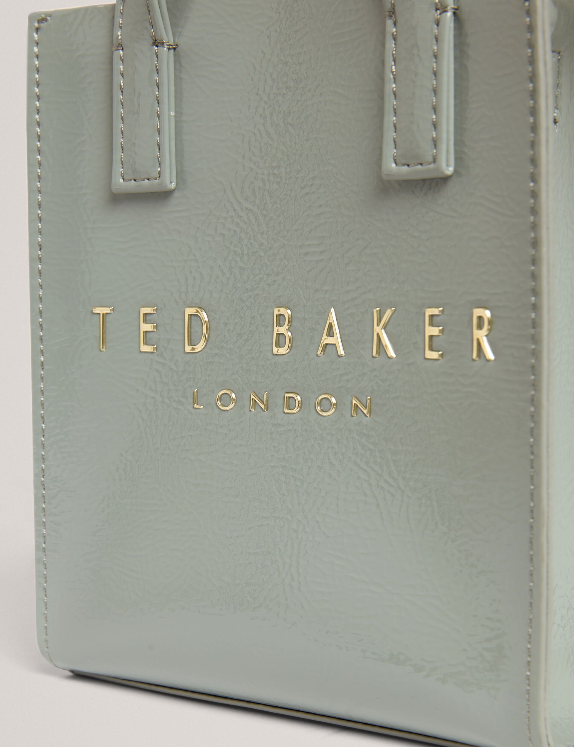 Ted Baker Crinkll Mini Crinkle Patent Pu Icon Tote Bag In Grey Women's