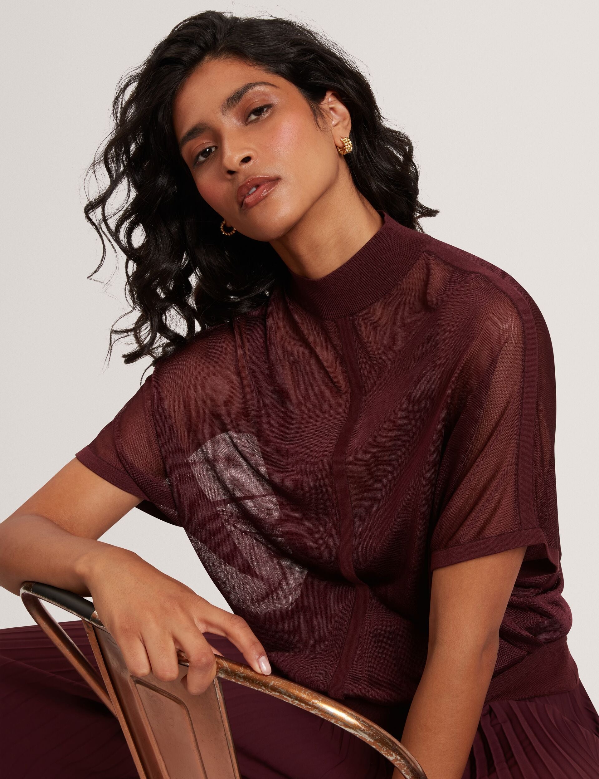 Ted Baker Ibissa Sheer Panel Knit Short Sleeve Top Women's