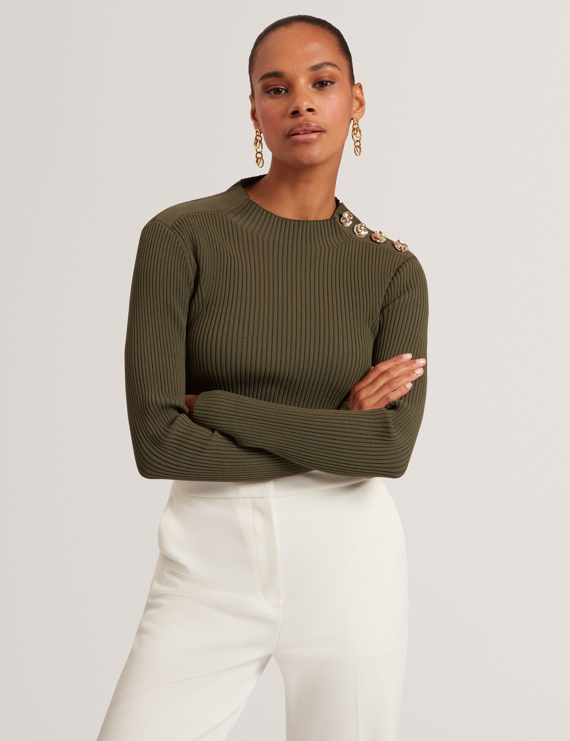 Ted Baker Bleana Rose Button Long Sleeve Knit Top Women's