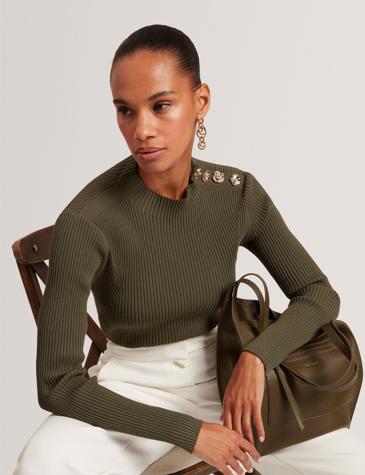 Ted Baker Bleana Rose Button Long Sleeve Knit Top Women's