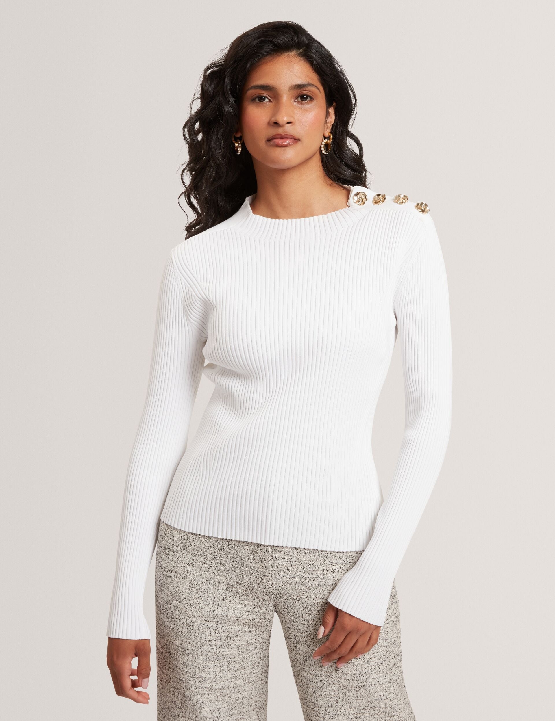 Ted Baker Bleana Rose Button Long Sleeve Knit Top Women's