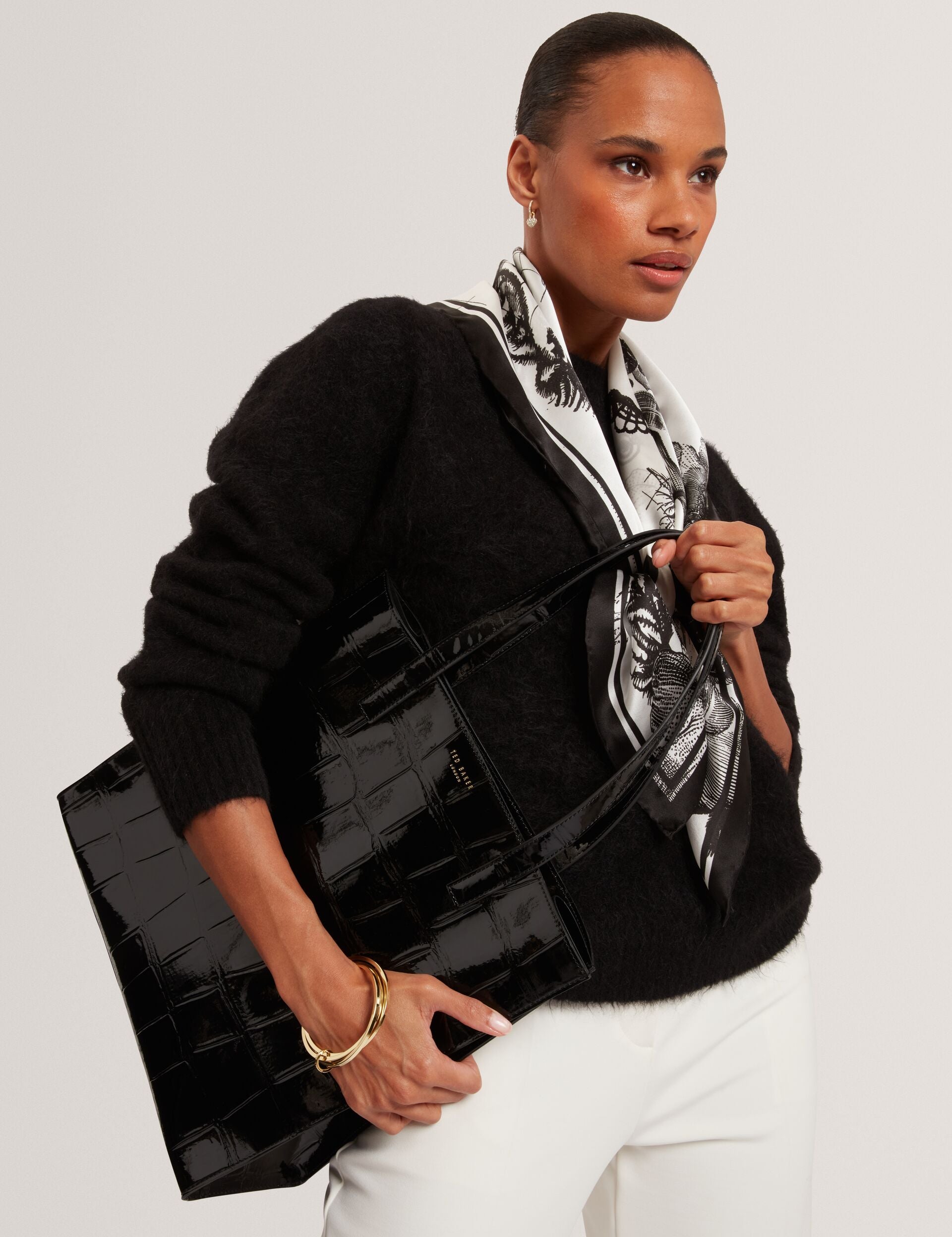 Ted Baker Vannda Patent Croc Texture Large Icon Tote Bag Women's