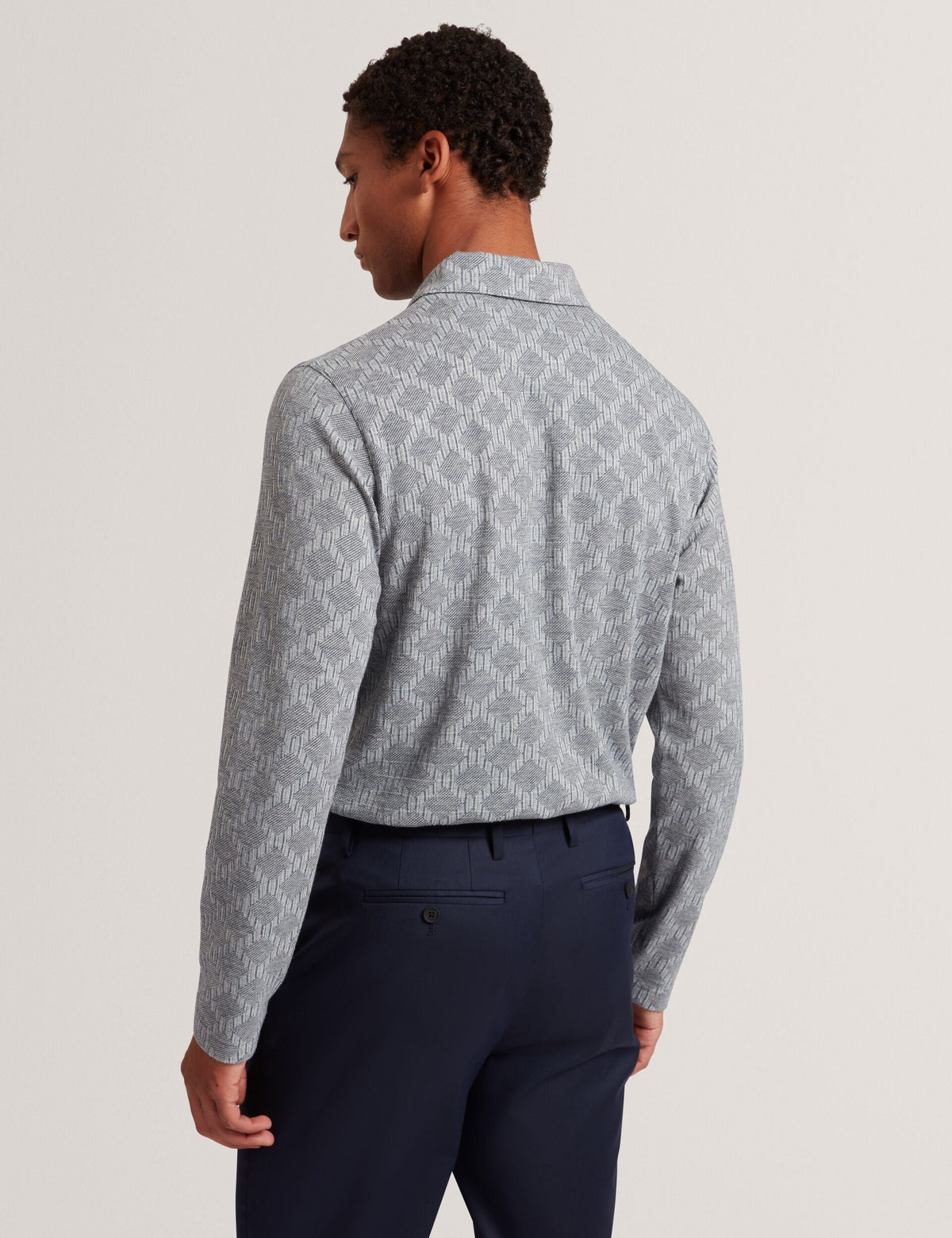 Ted Baker Imlad Diamond Jacquard Long Sleeve Polo
