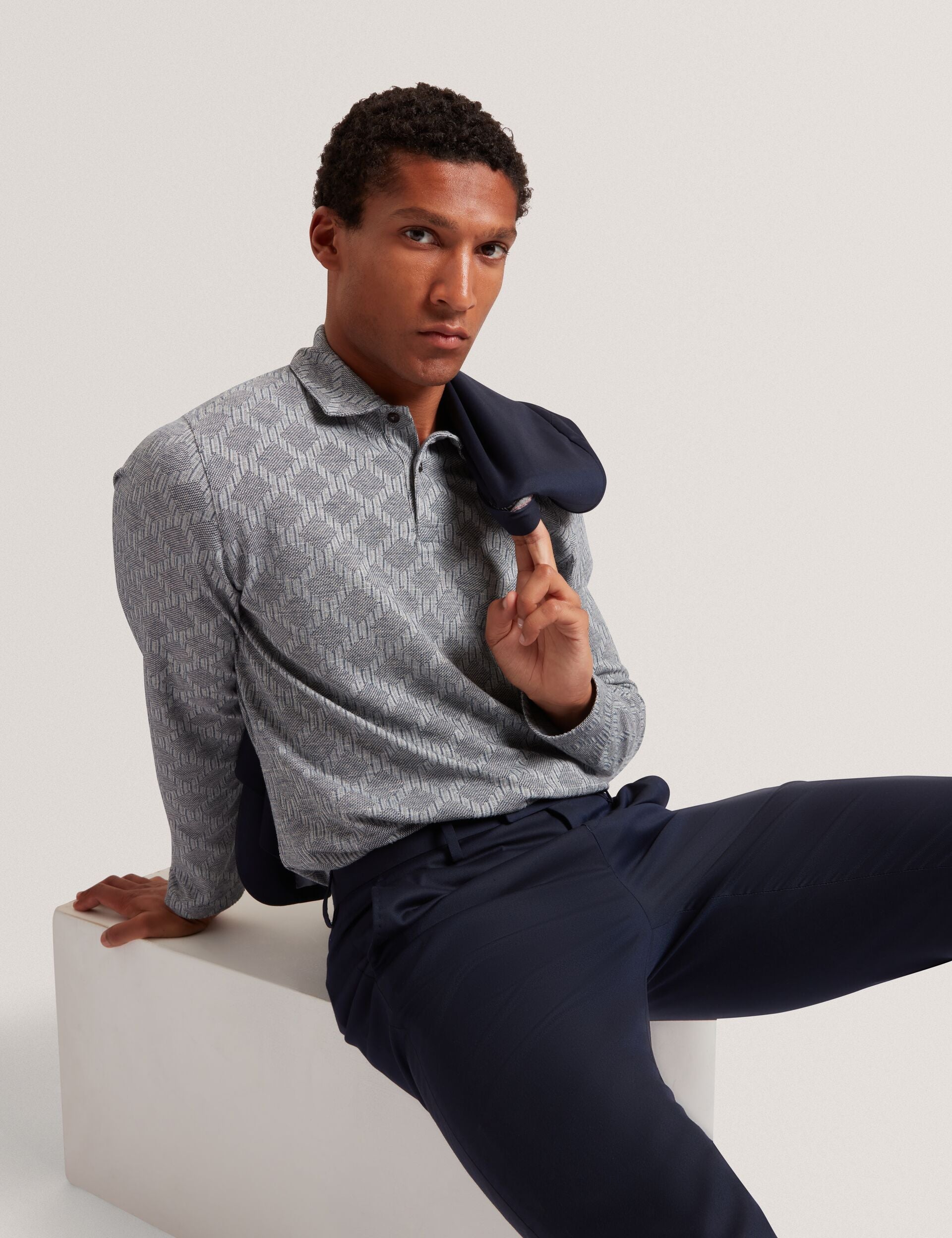 Ted Baker Imlad Diamond Jacquard Long Sleeve Polo