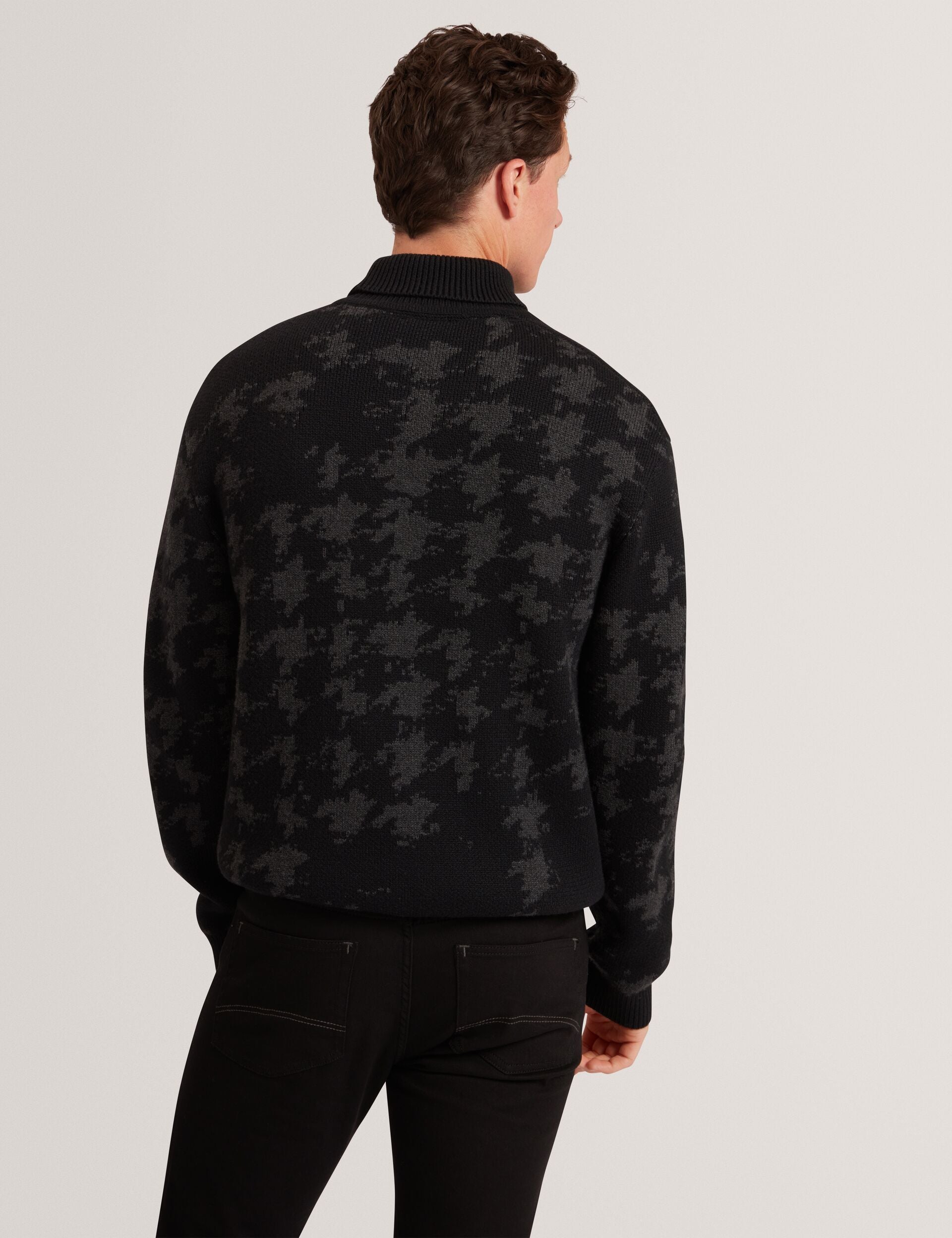 Ted Baker Airlor Houndstooth Print Roll Neck Knit Jumper