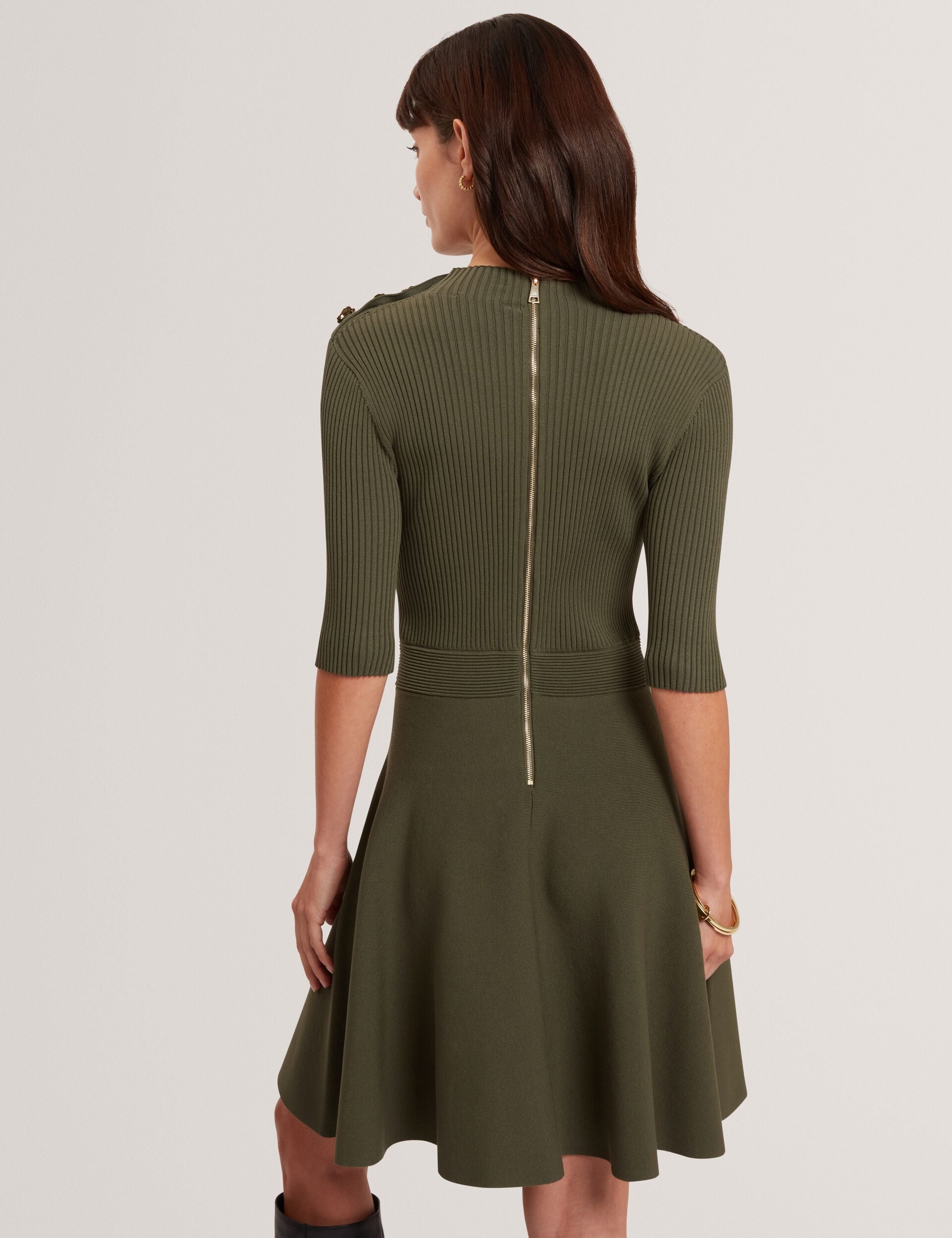 Ted Baker Lilano Ribbed Skater Dress With Rose Buttons Women's