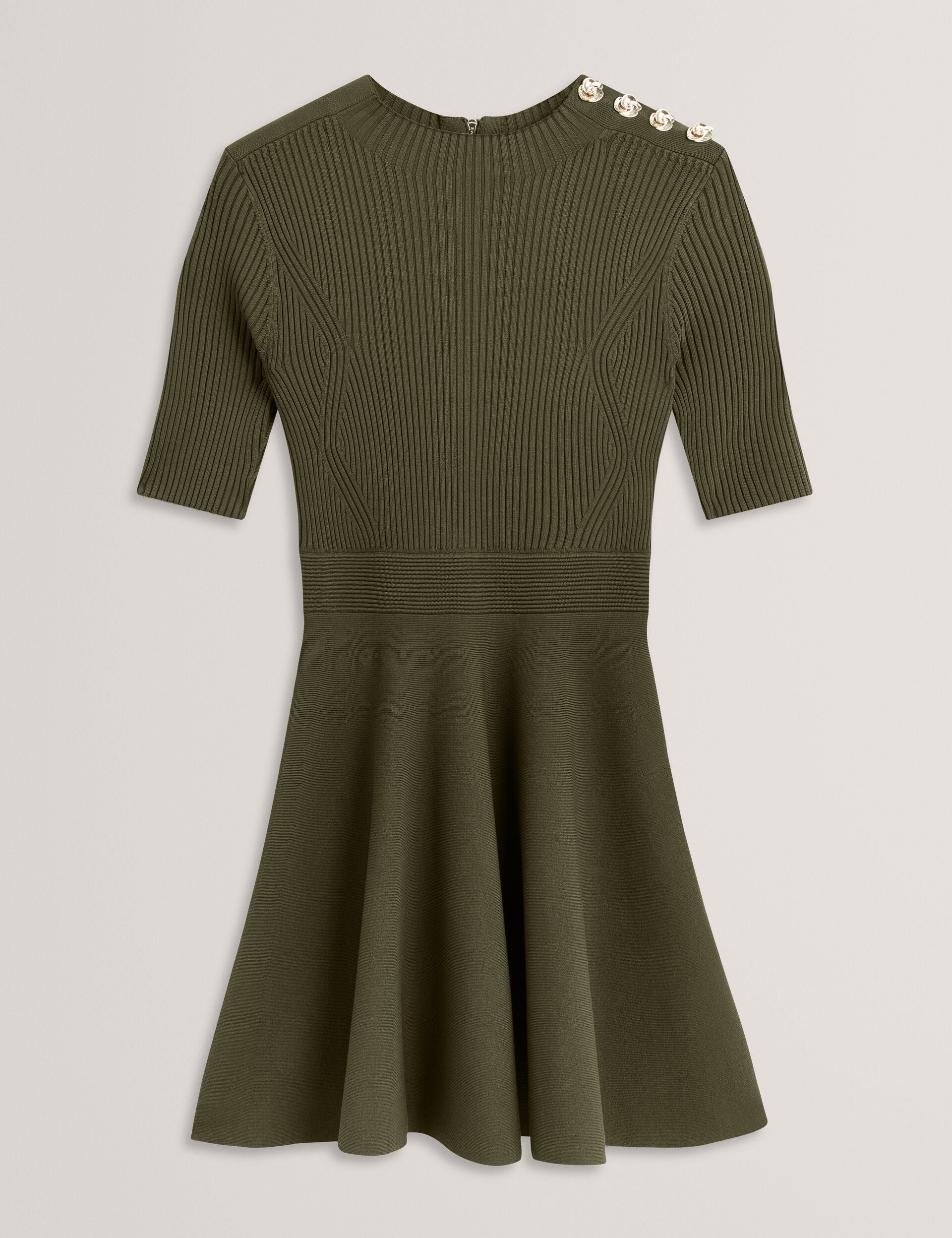 Ted Baker Lilano Ribbed Skater Dress With Rose Buttons Women's