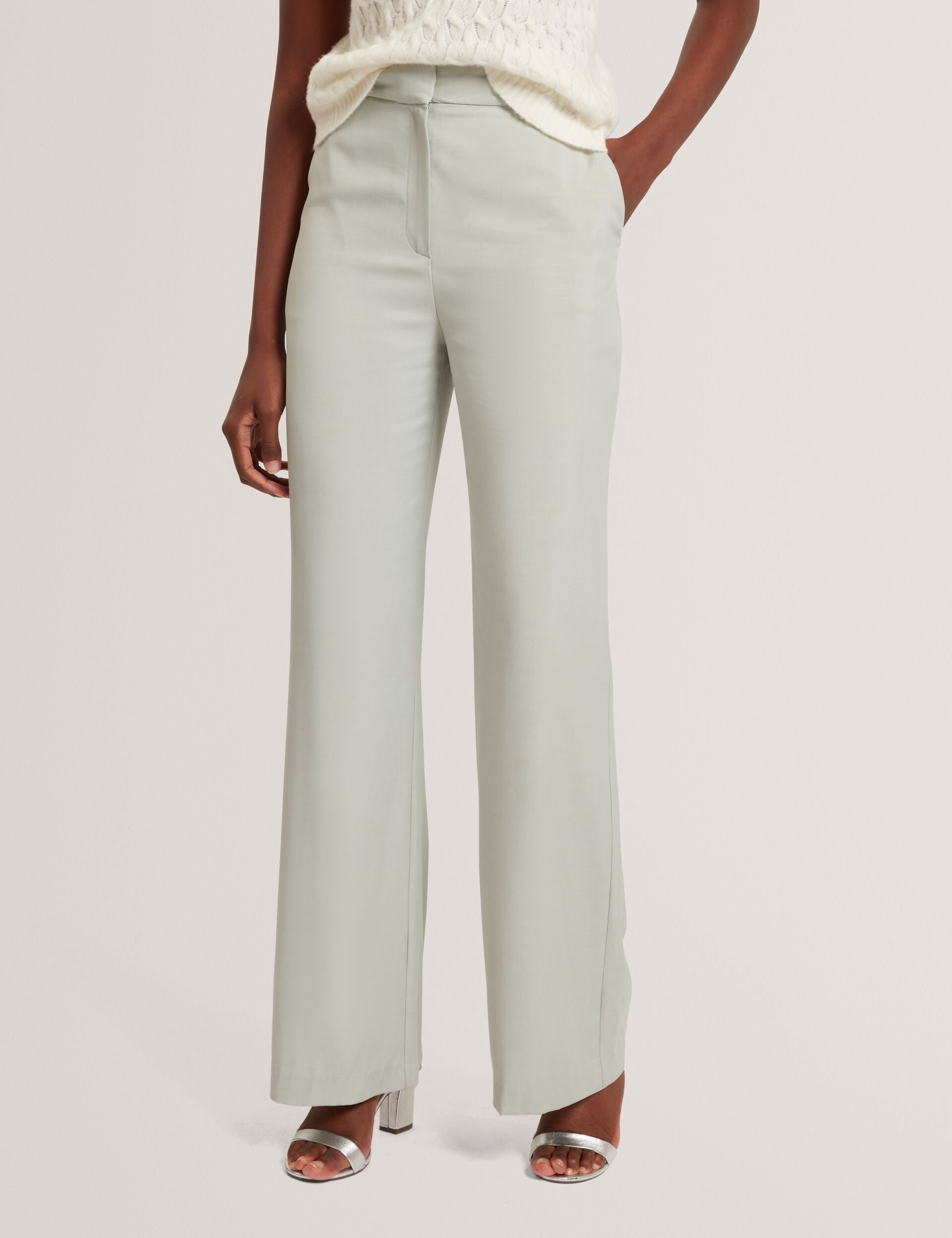 Ted Baker Light Grey Tailored Kick Flare Twill Trousers Women's