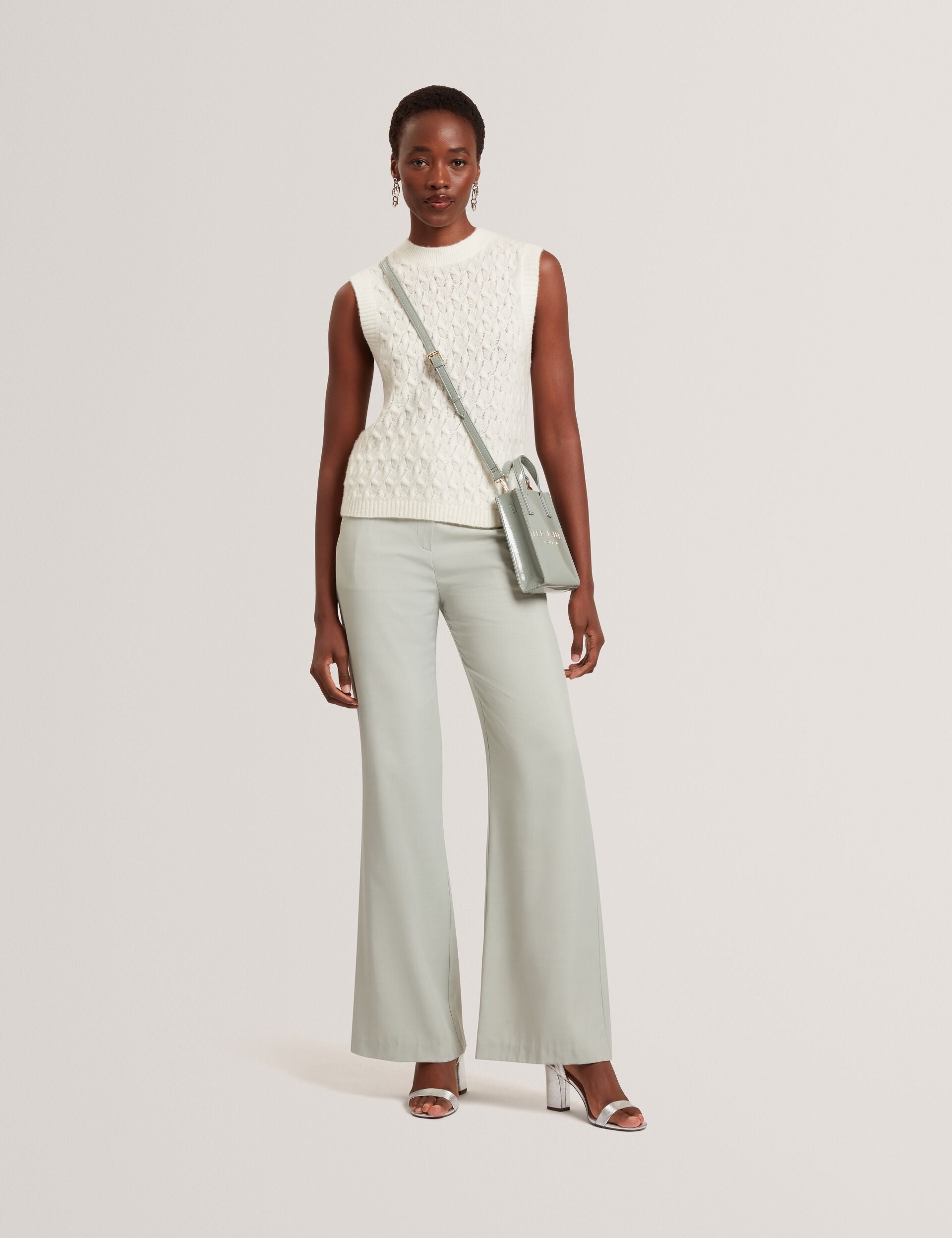 Ted Baker Light Grey Tailored Kick Flare Twill Trousers Women's