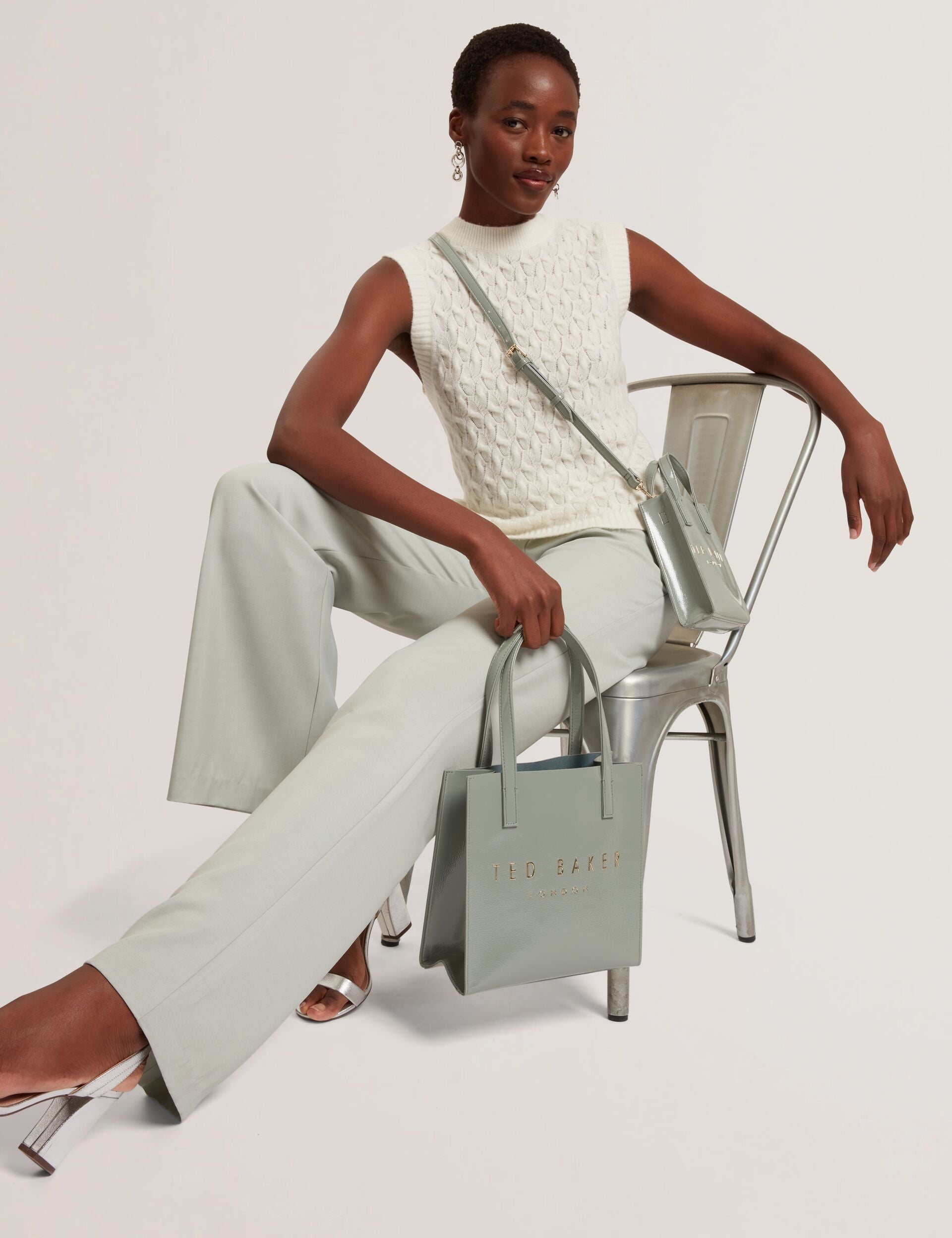 Ted Baker Light Grey Tailored Kick Flare Twill Trousers Women's