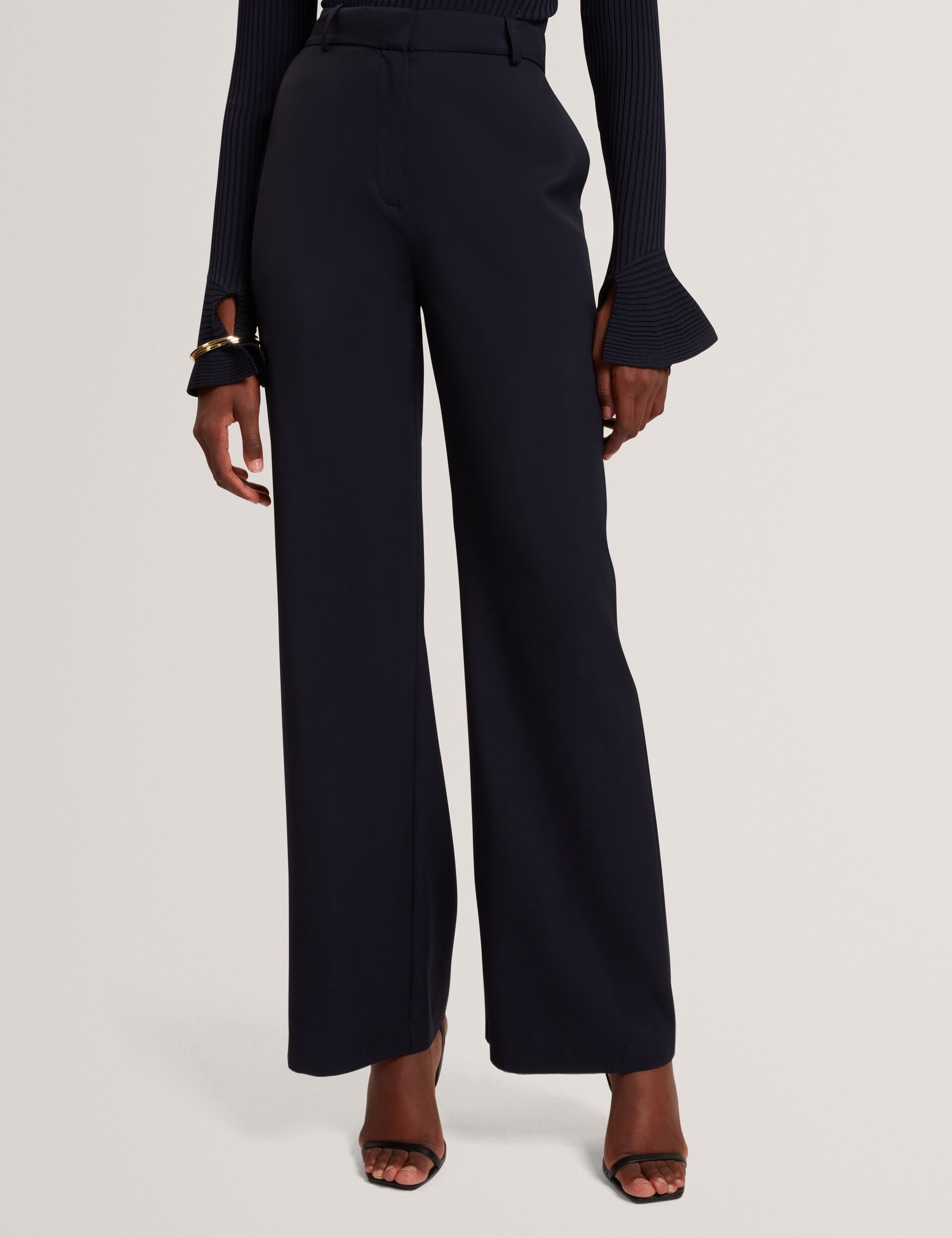 Ted Baker Navy Tailored Kick Flare Twill Trousers Women's